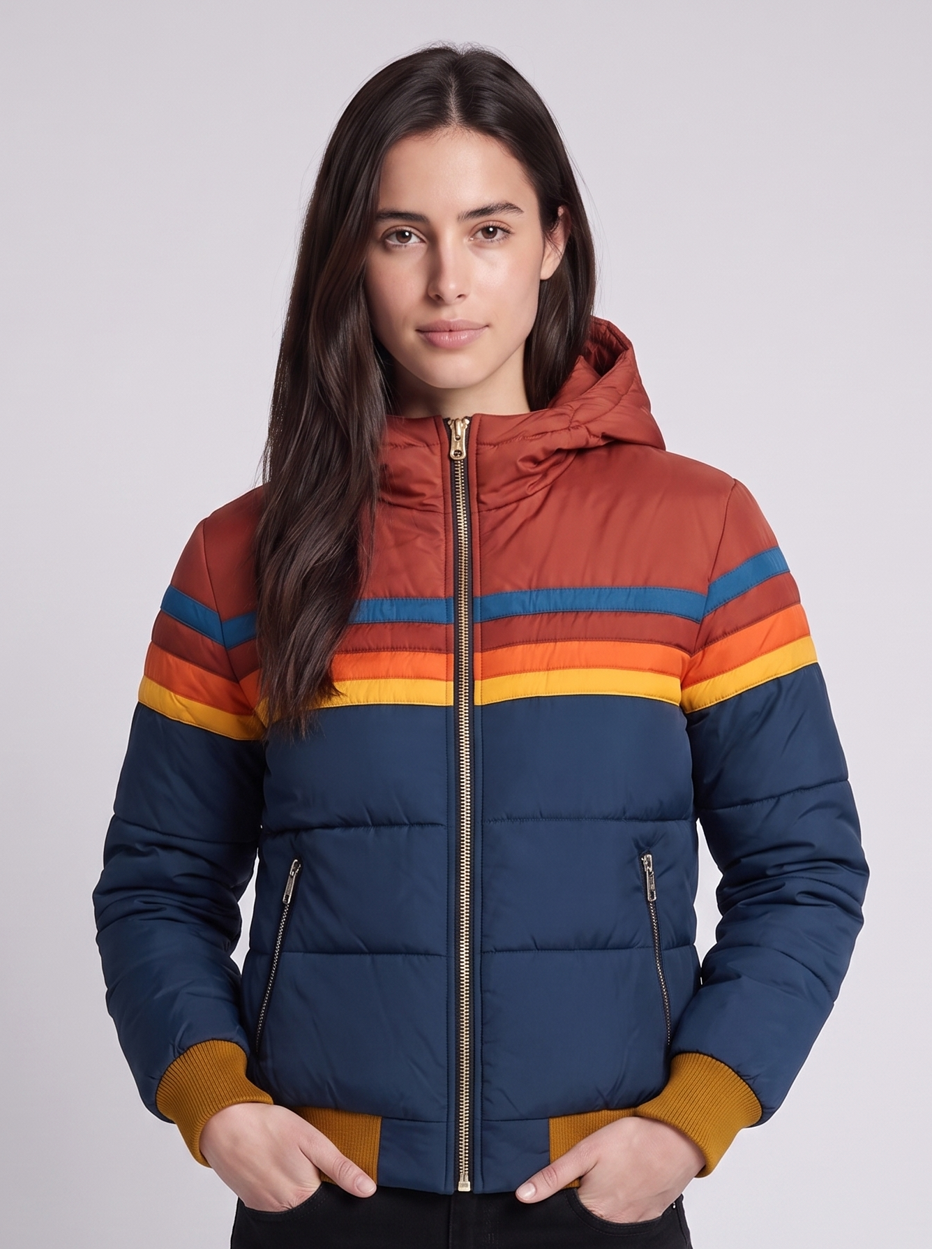 Grace Navy Padded Puffer - front