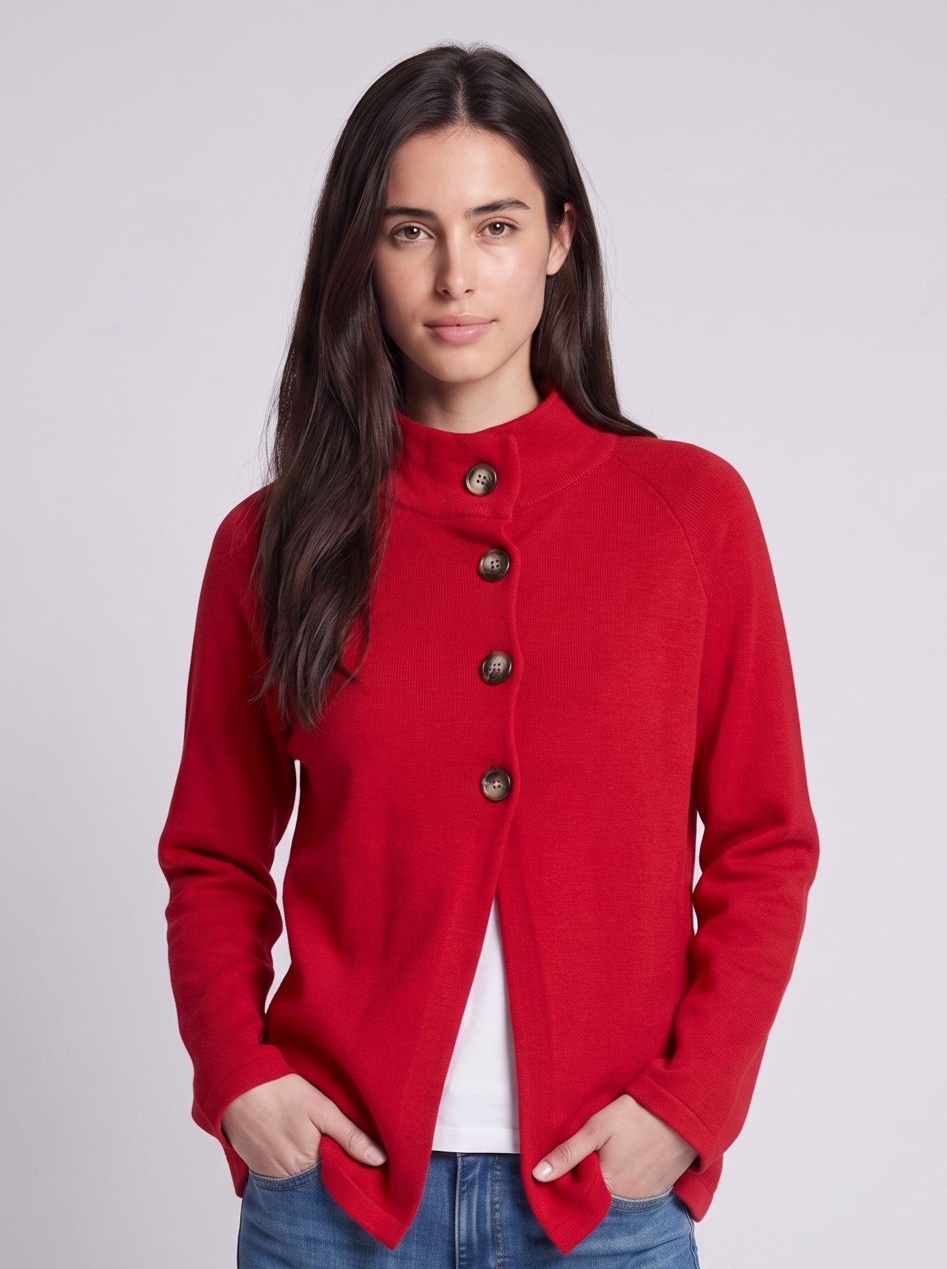 Grace Red Button-Down - front