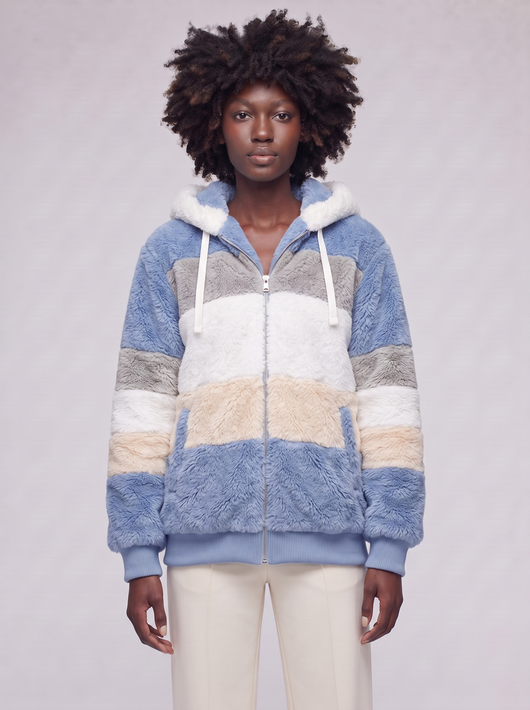 Mia Blue Colorblock Teddy Coat - front