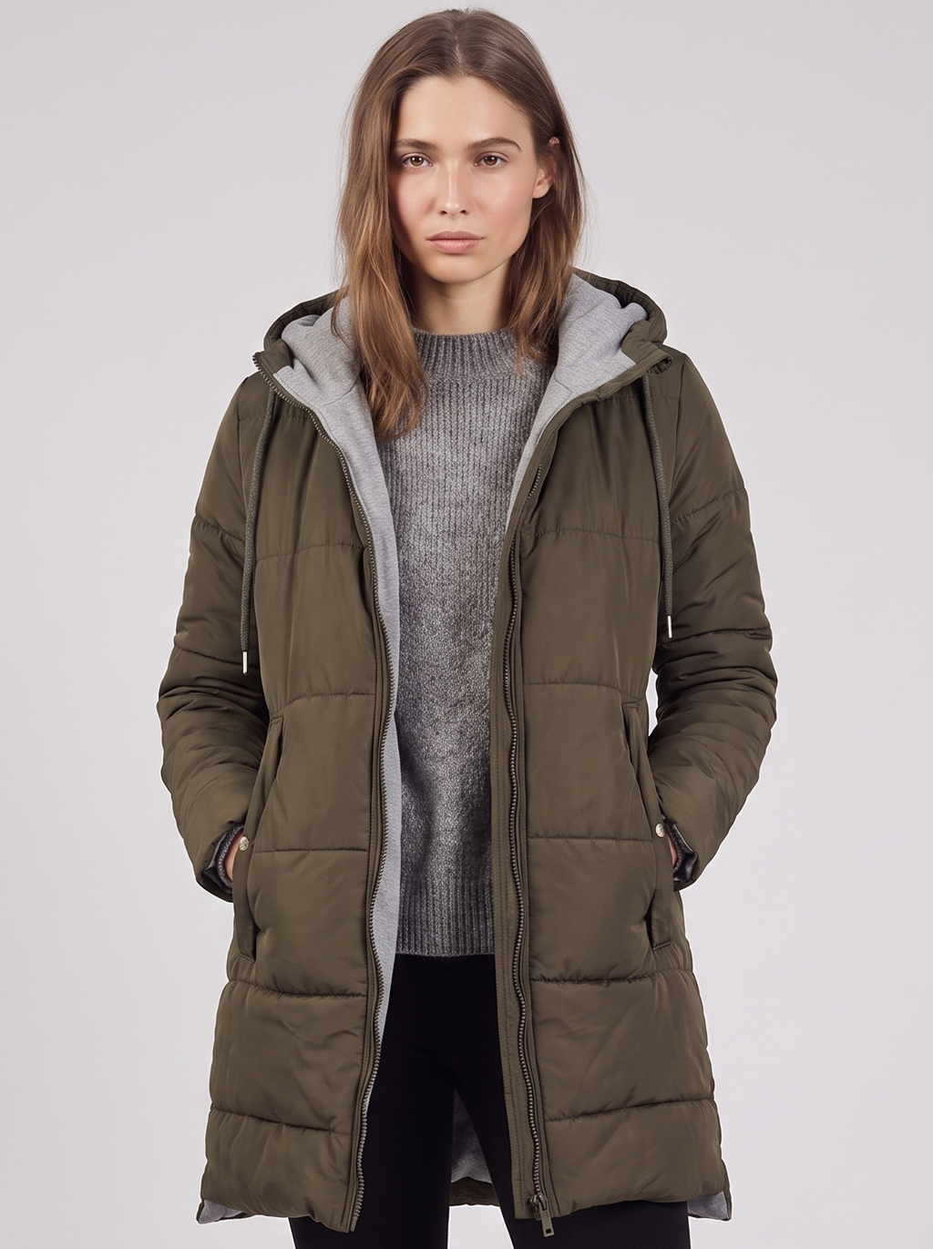 Clara | Olive Hooded Padded Puffer Coat Featured