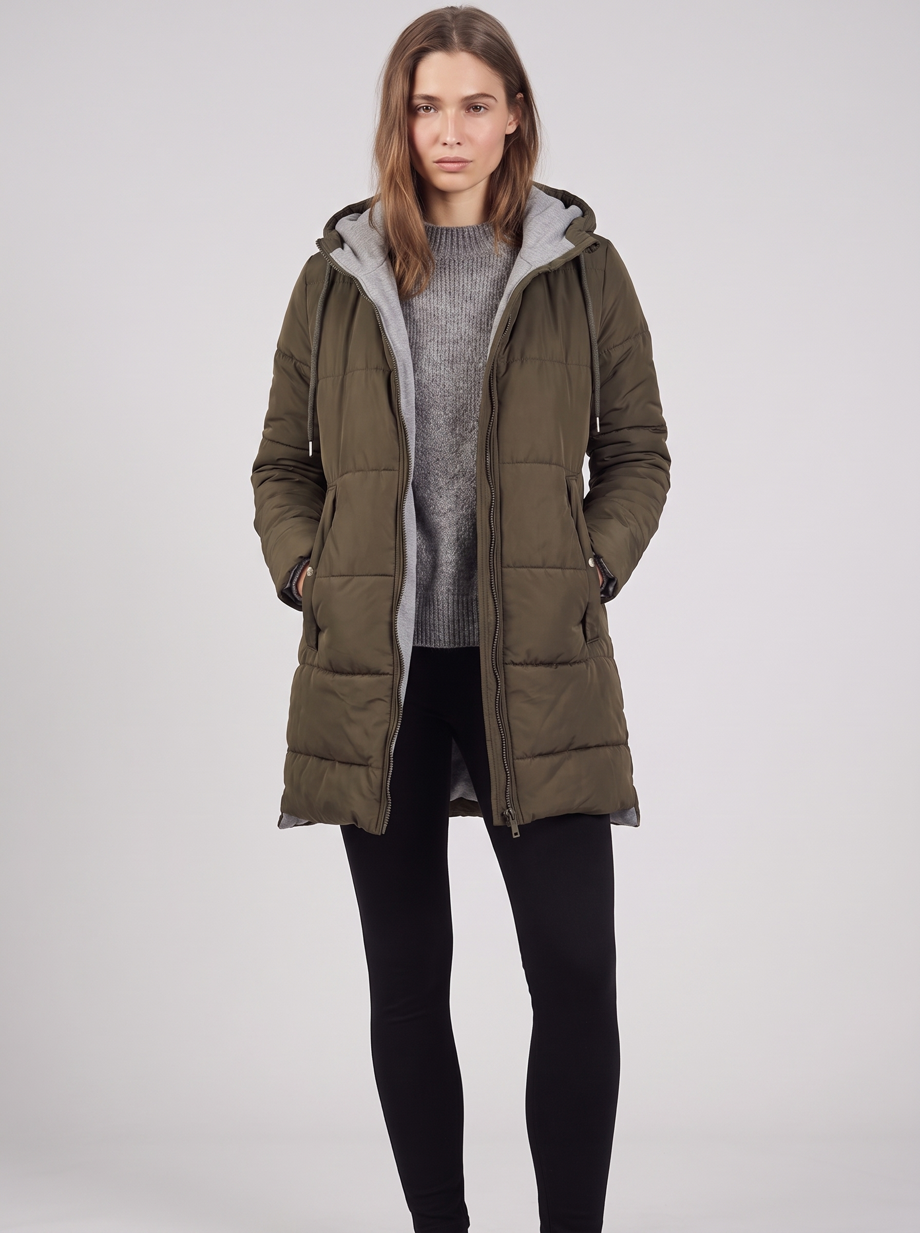 Clara | Olive Hooded Padded Puffer Coat Featured