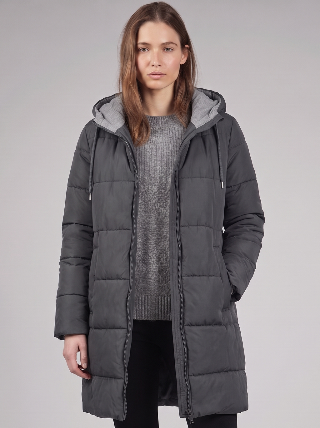 Clara | Grey Hooded Padded Puffer Coat Featured