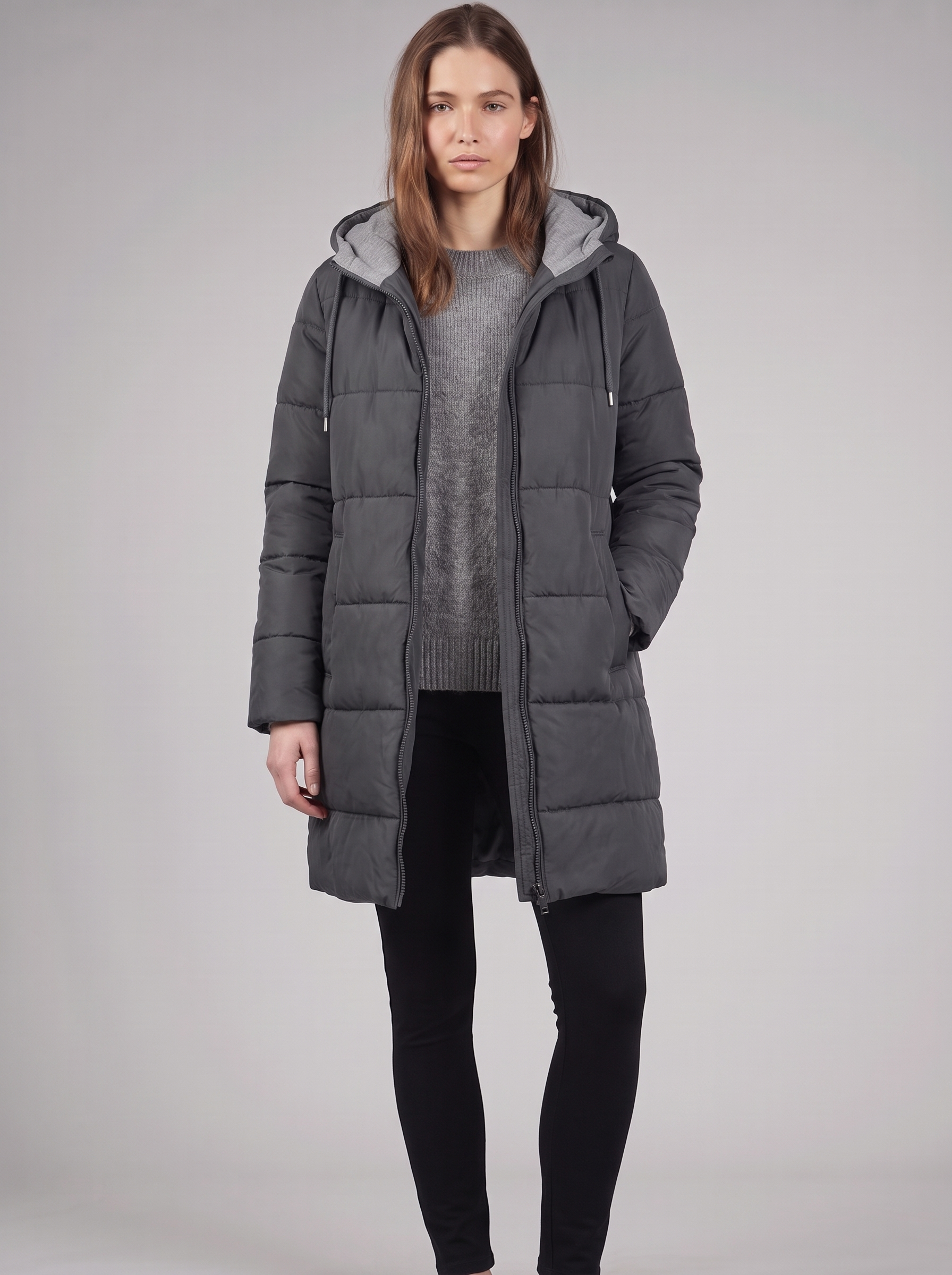 Clara | Grey Hooded Padded Puffer Coat Featured