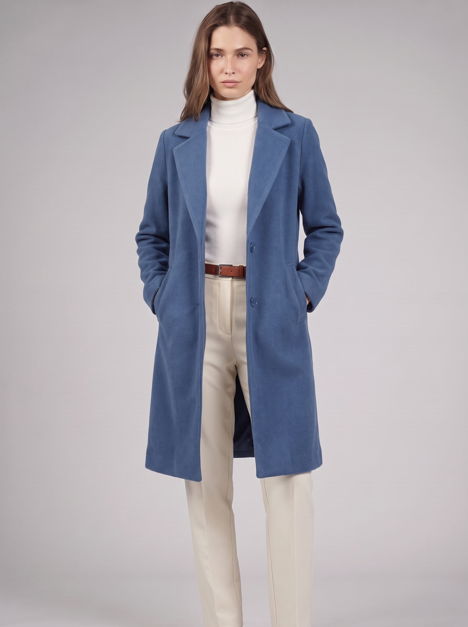 Clara | Blue Button-Up Longline Coat Featured
