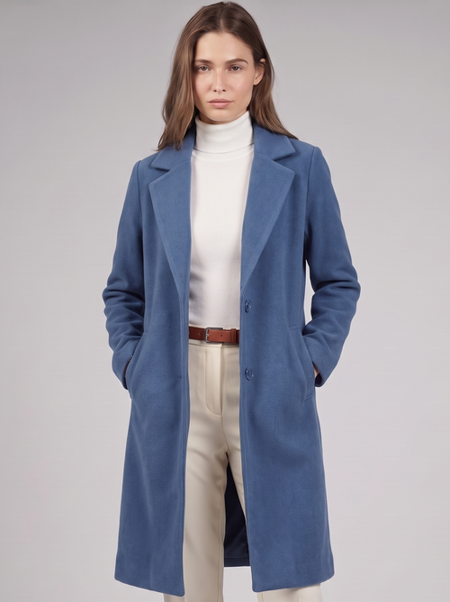 Clara | Blue Button-Up Longline Coat Featured
