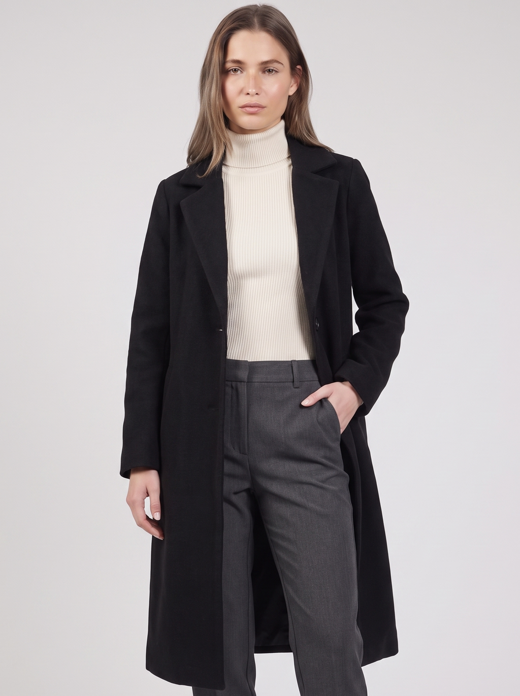 Clara | Black Button-Up Longline Coat Featured