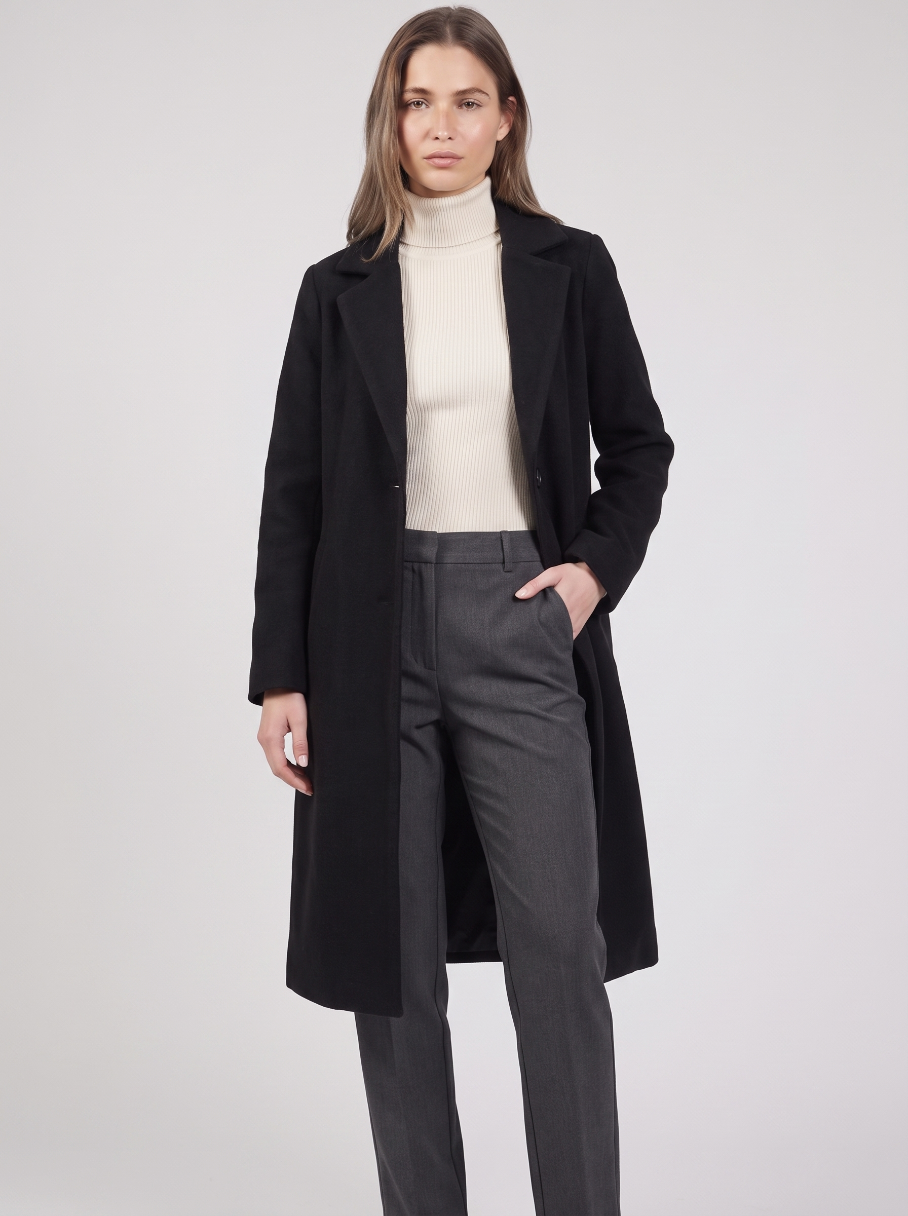 Clara | Black Button-Up Longline Coat Featured