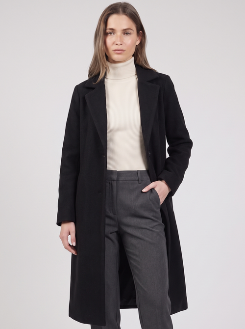 Clara | Black Button-Up Longline Coat Featured