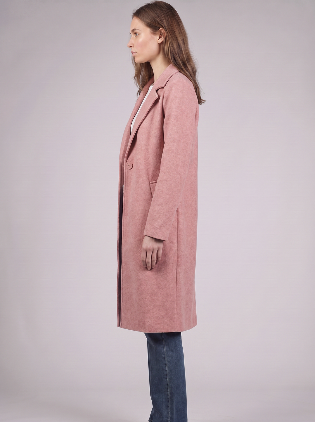 Clara | Pink Button-Up Longline Coat Side