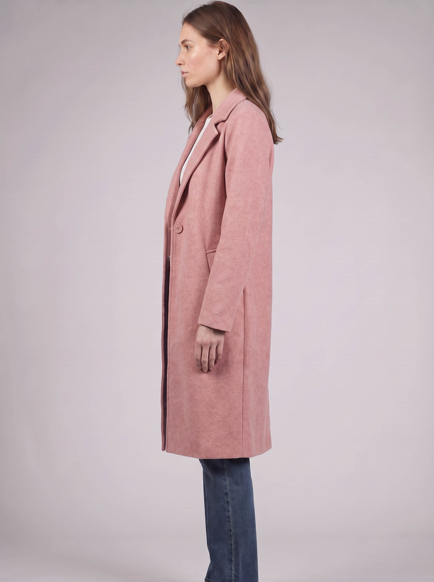 Clara | Pink Button-Up Longline Coat Side