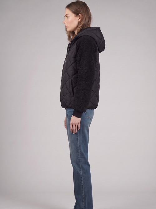 Clara | Black Sherpa Sleeve Quilted Jacket Side