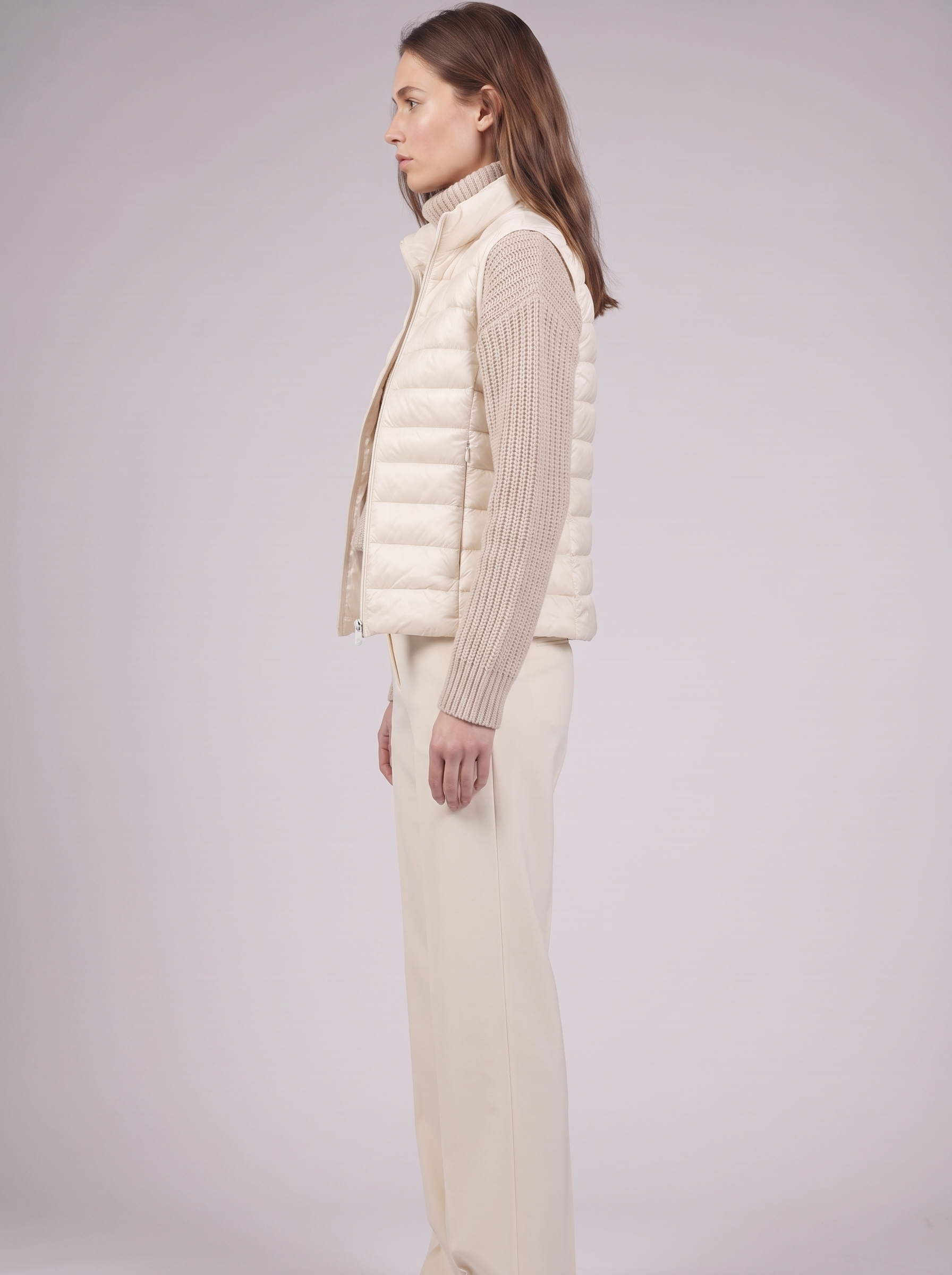 Clara | Cream Padded Puffer Vest Side