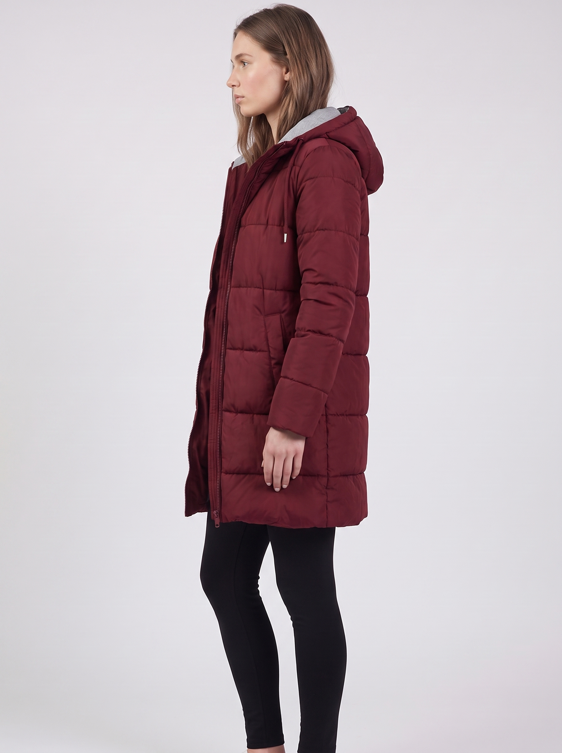 Clara | Red Hooded Padded Puffer Coat Side