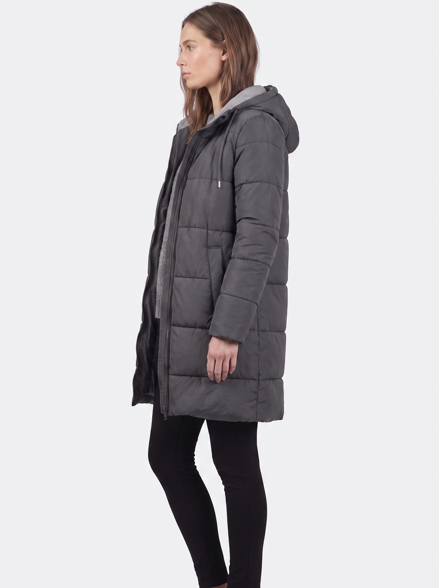 Clara | Grey Hooded Padded Puffer Coat Side