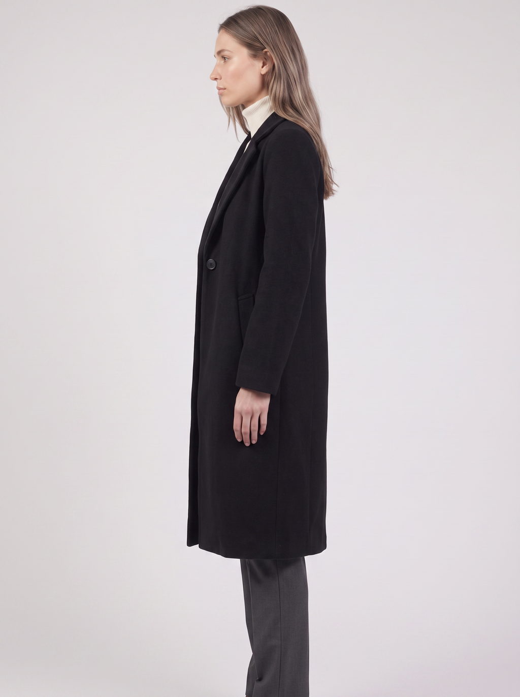 Clara | Black Button-Up Longline Coat Side