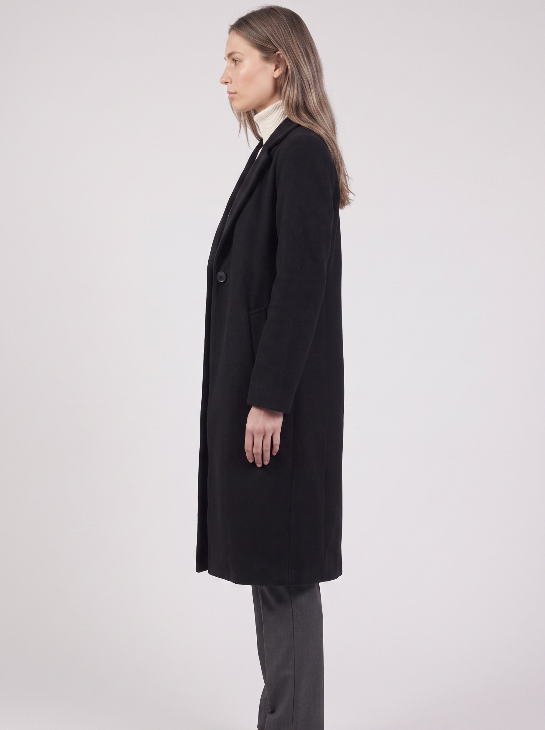 Clara | Black Button-Up Longline Coat Side