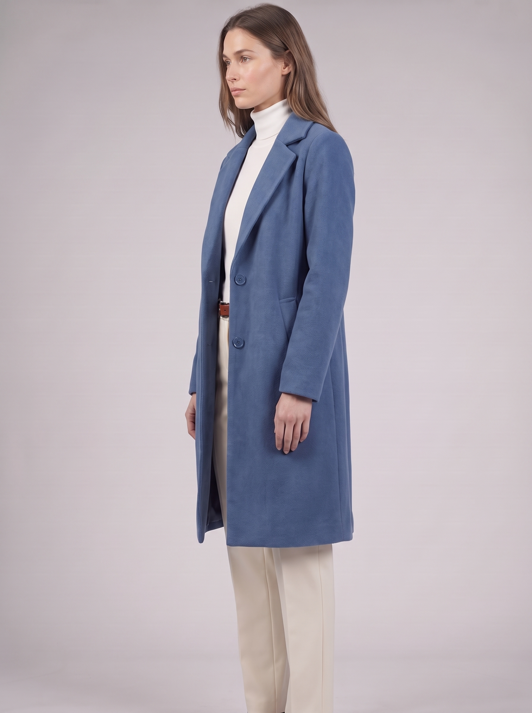 Clara | Blue Button-Up Longline Coat Side