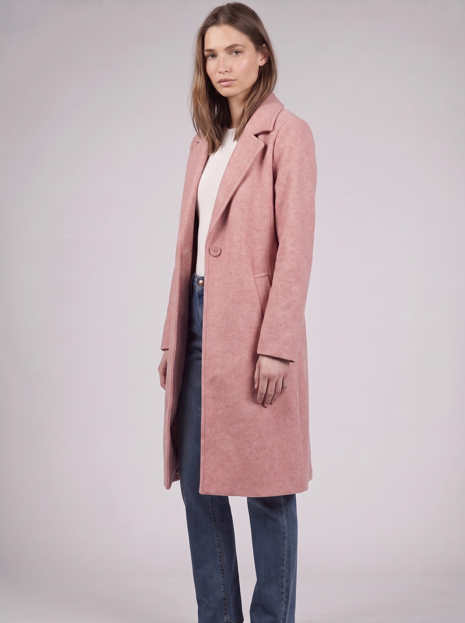 Clara | Pink Button-Up Longline Coat 3-4 Turn