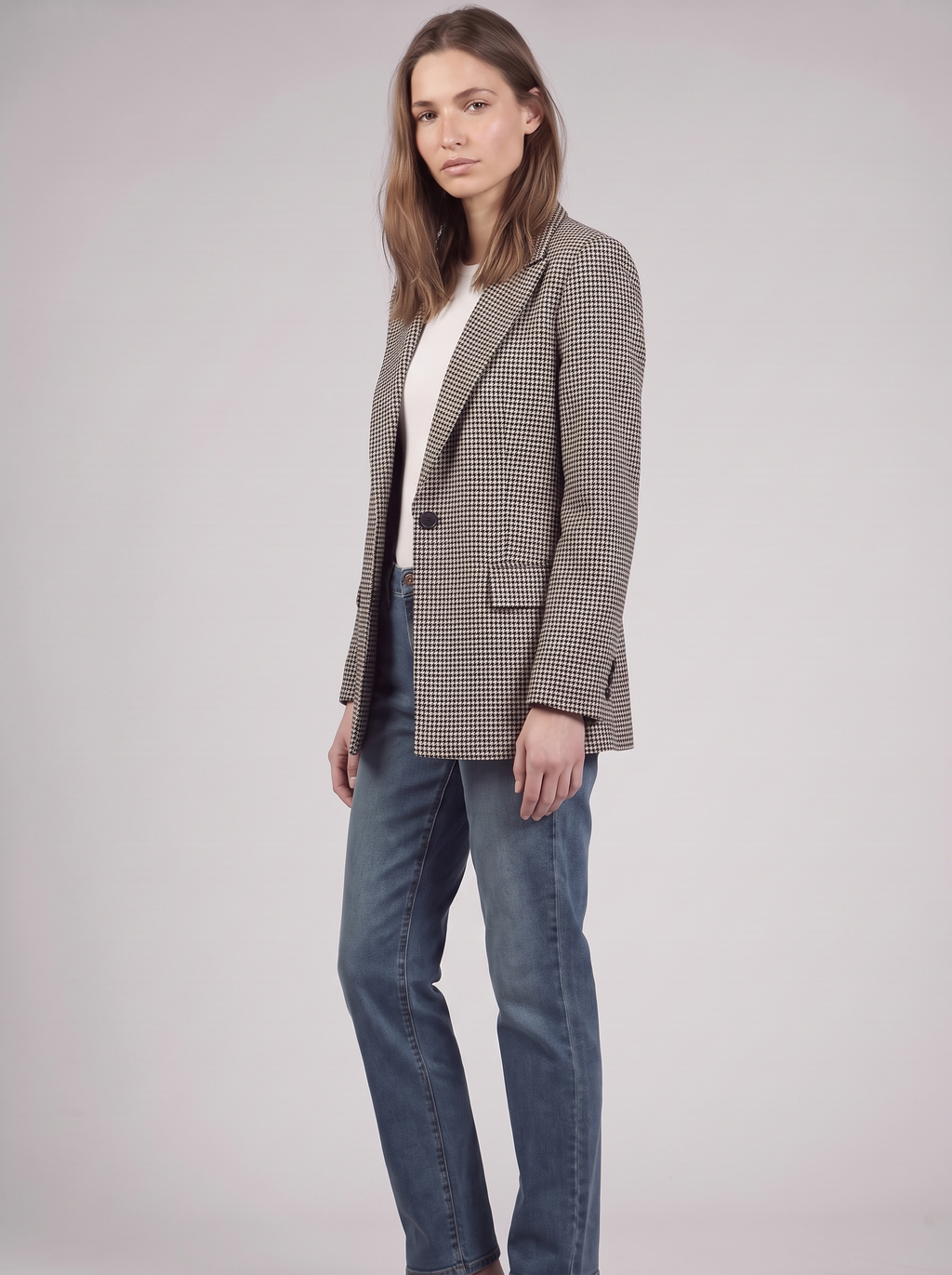 Clara | Houndstooth Blazer Jacket 3-4 Turn