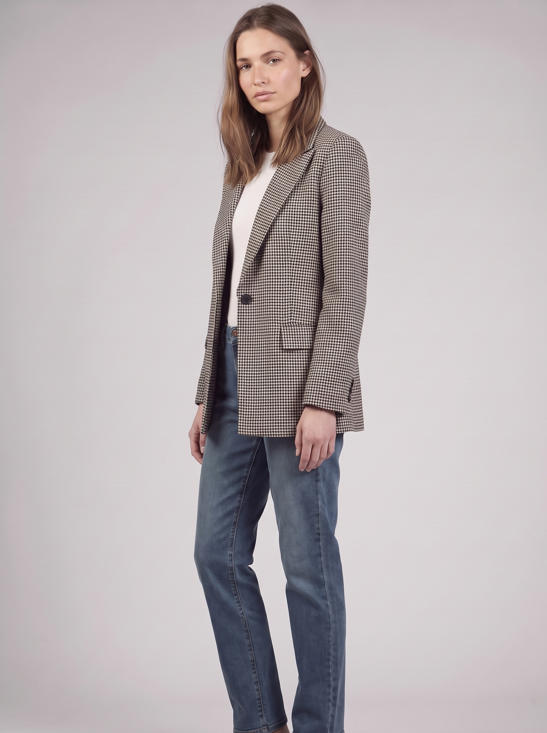 Clara | Houndstooth Blazer Jacket 3-4 Turn