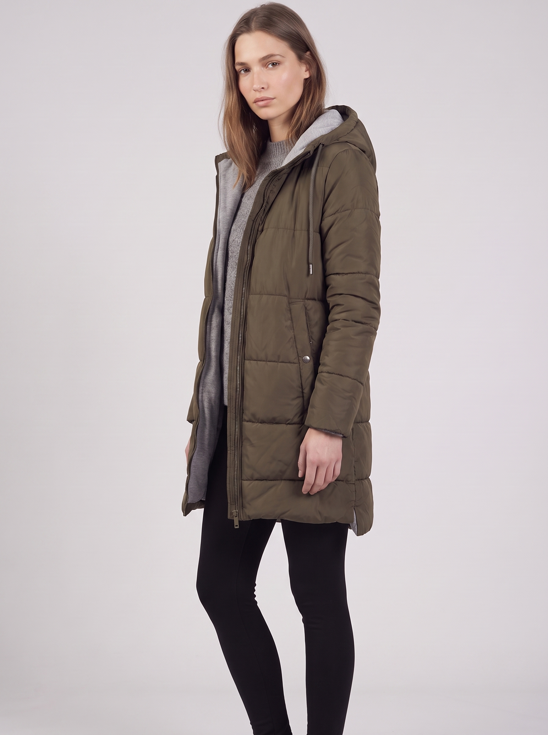 Clara | Olive Hooded Padded Puffer Coat 3-4 Turn