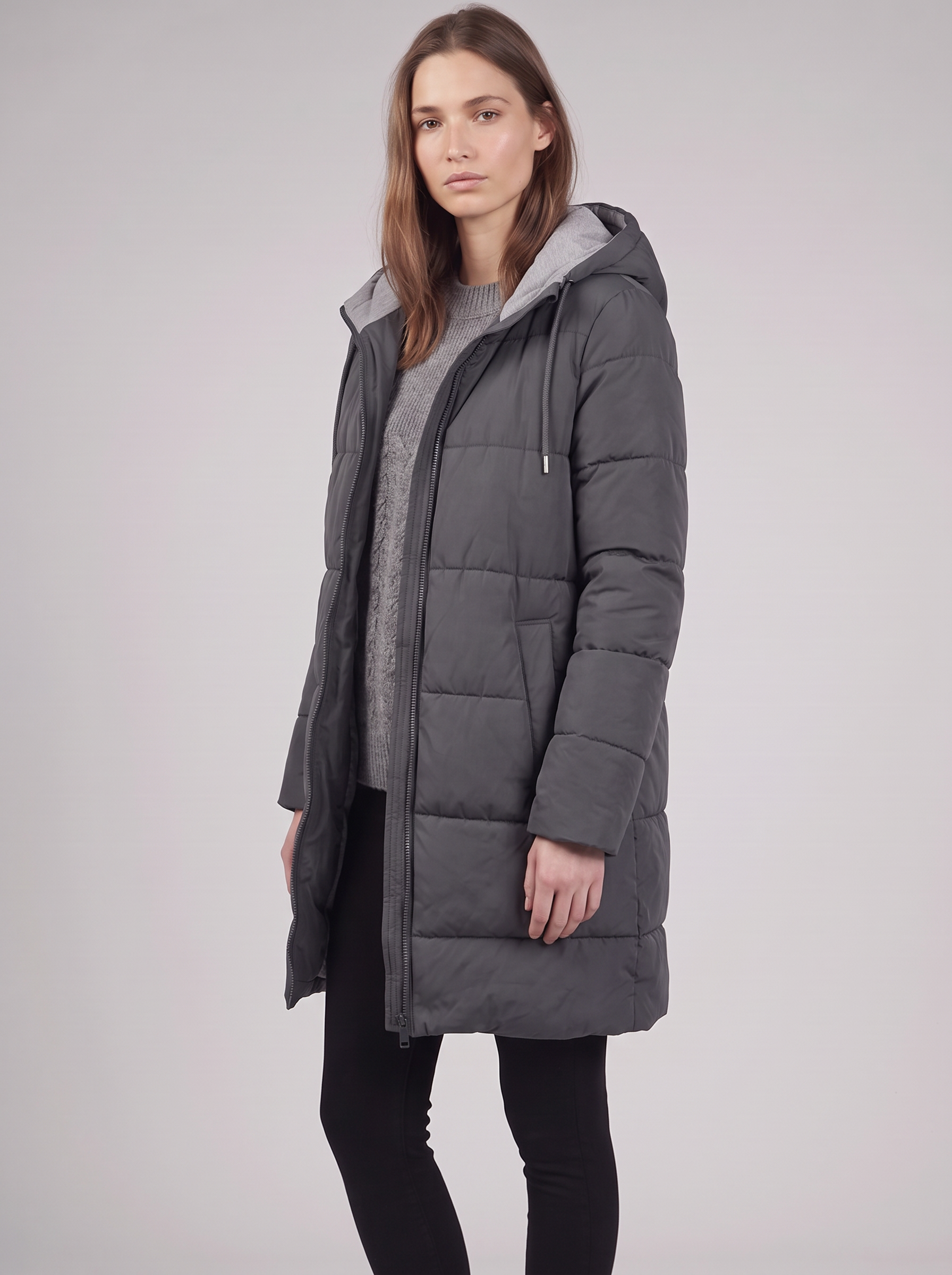 Clara | Grey Hooded Padded Puffer Coat 3-4 Turn