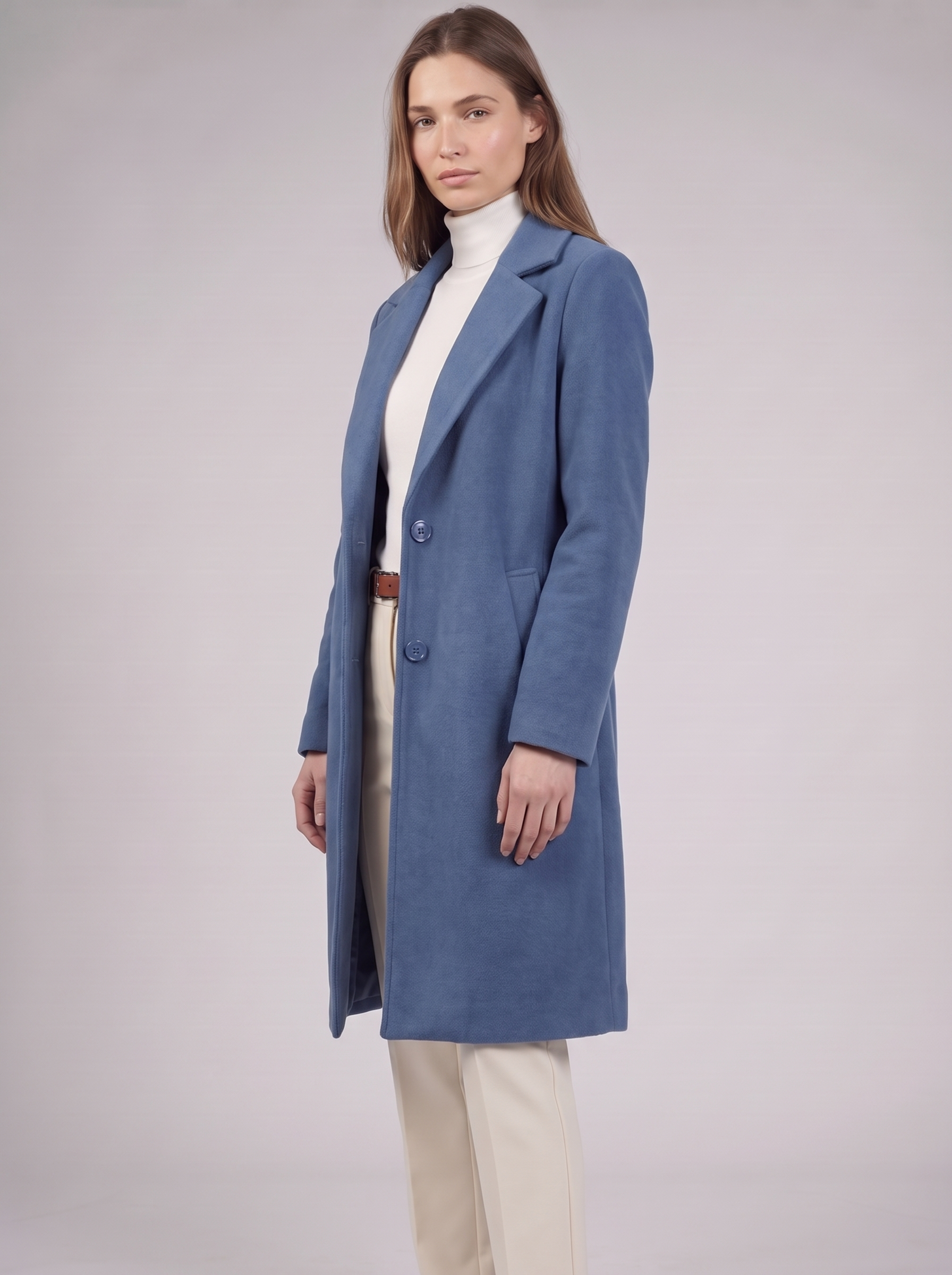 Clara | Blue Button-Up Longline Coat 3-4 Turn