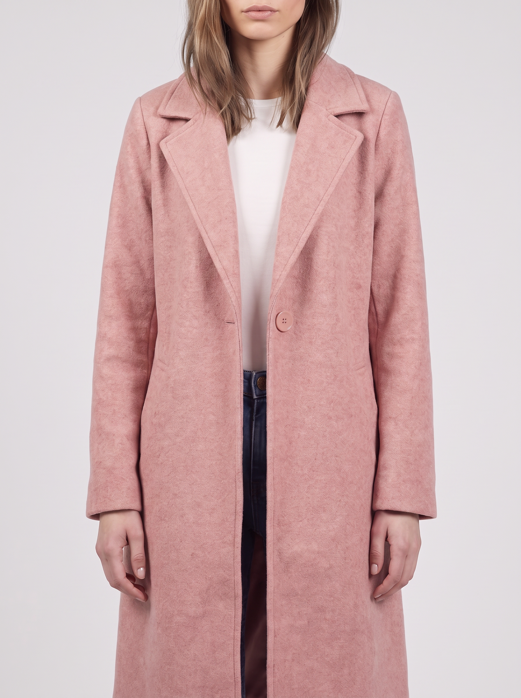 Clara | Pink Button-Up Longline Coat Close-Up