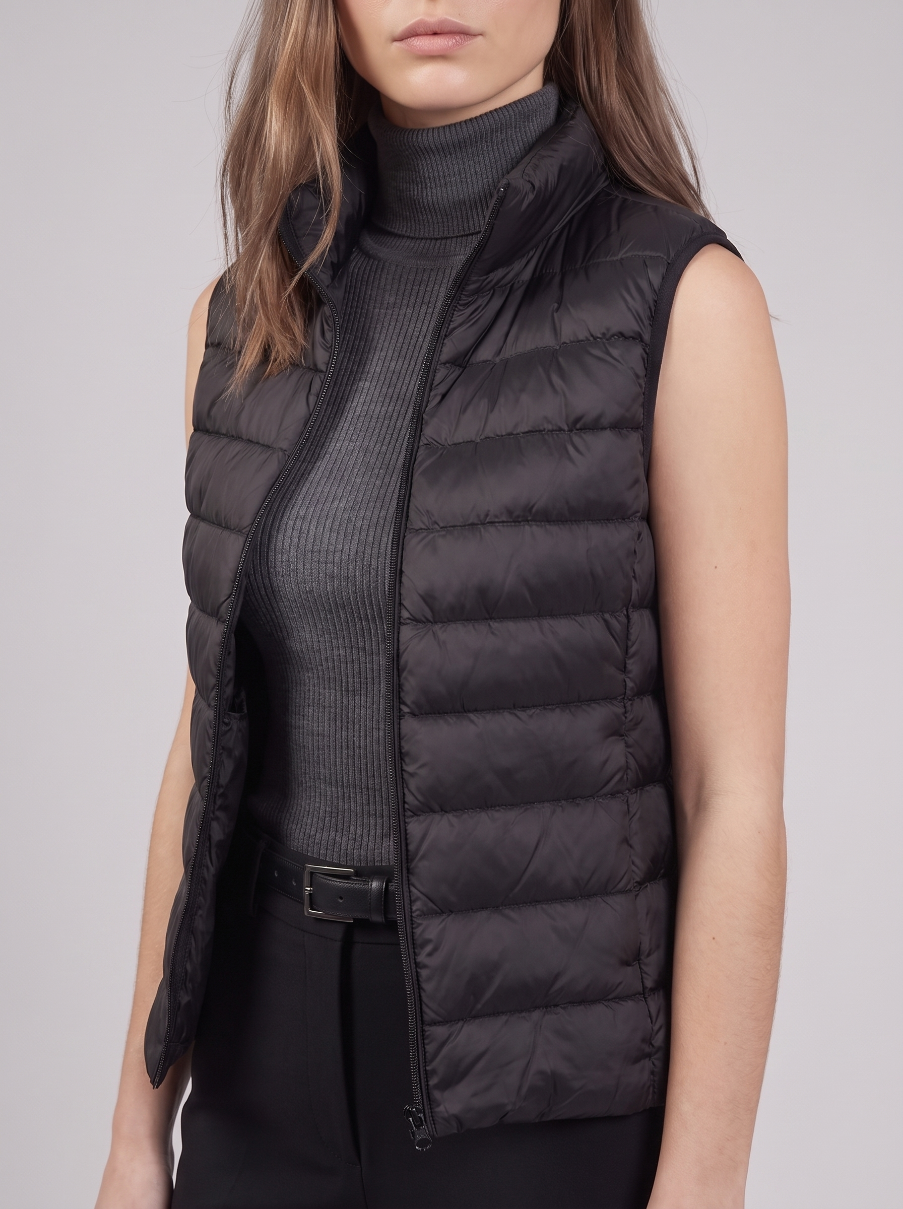 Clara | Black Padded Puffer Vest Close-Up