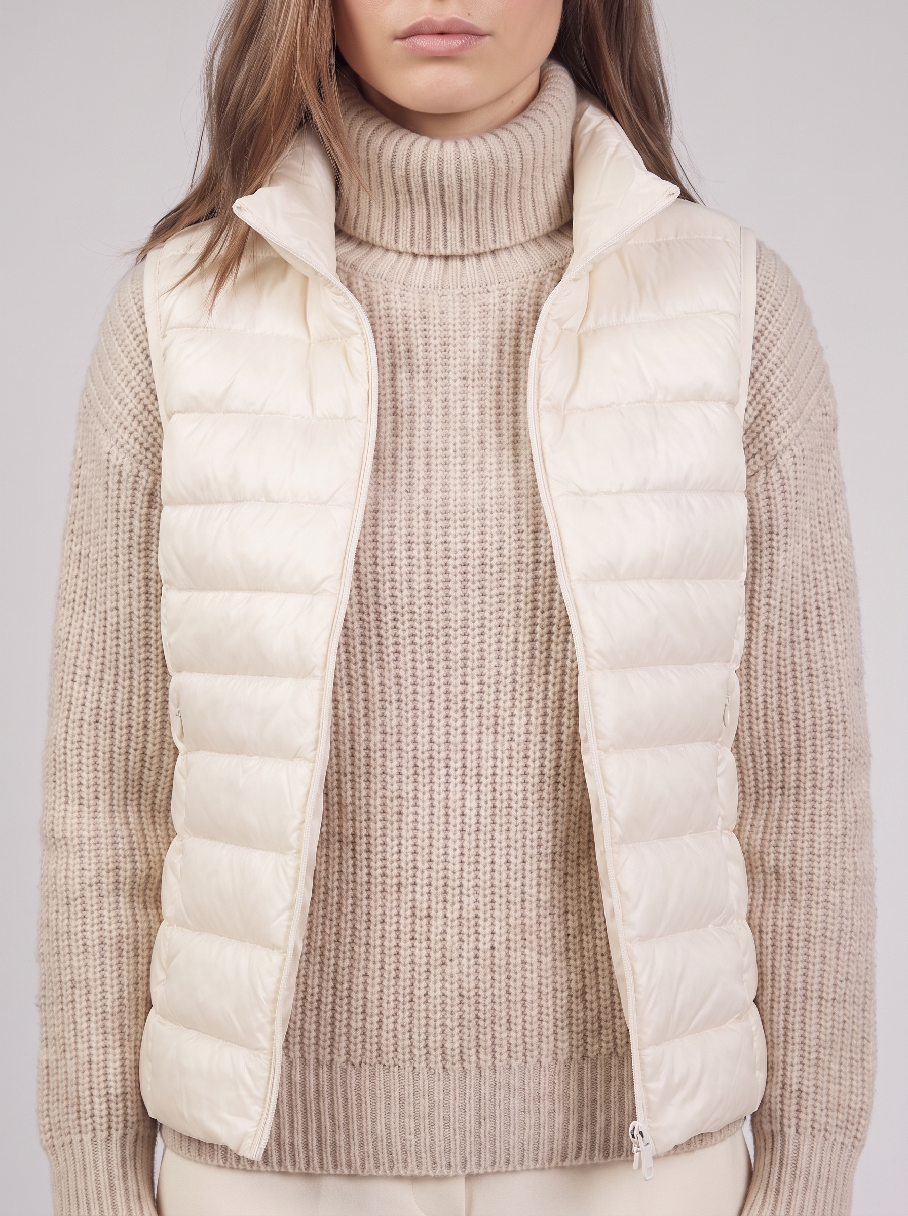 Clara | Cream Padded Puffer Vest Close-Up