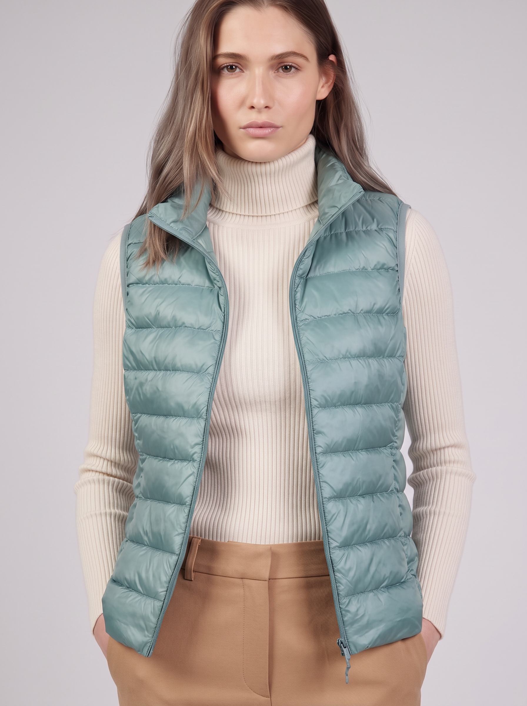 Clara | Teal Padded Puffer Vest Close-Up