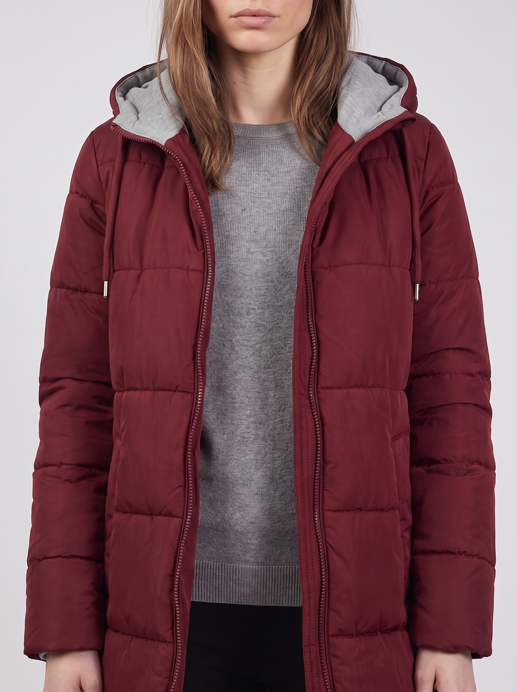 Clara | Red Hooded Padded Puffer Coat Close-Up