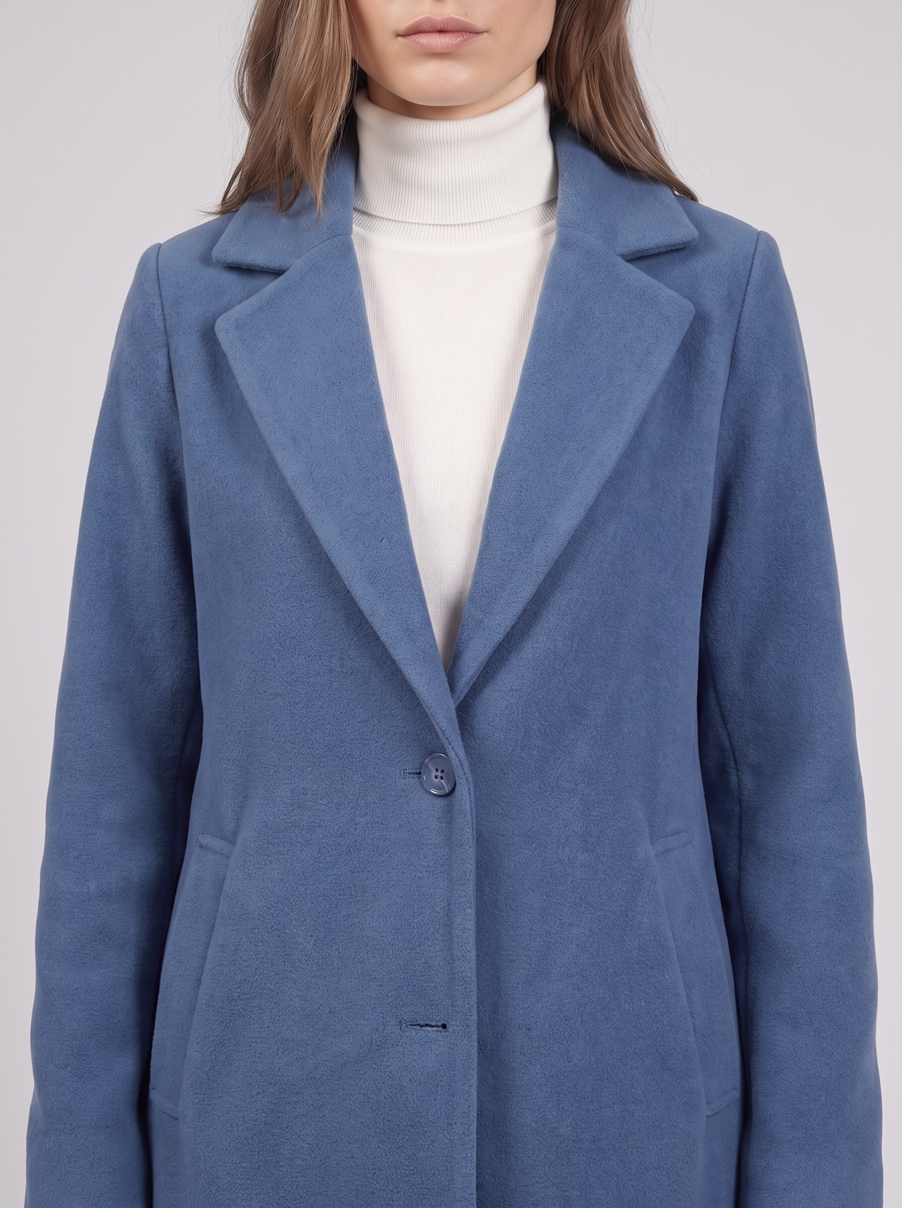 Clara | Blue Button-Up Longline Coat Close-Up