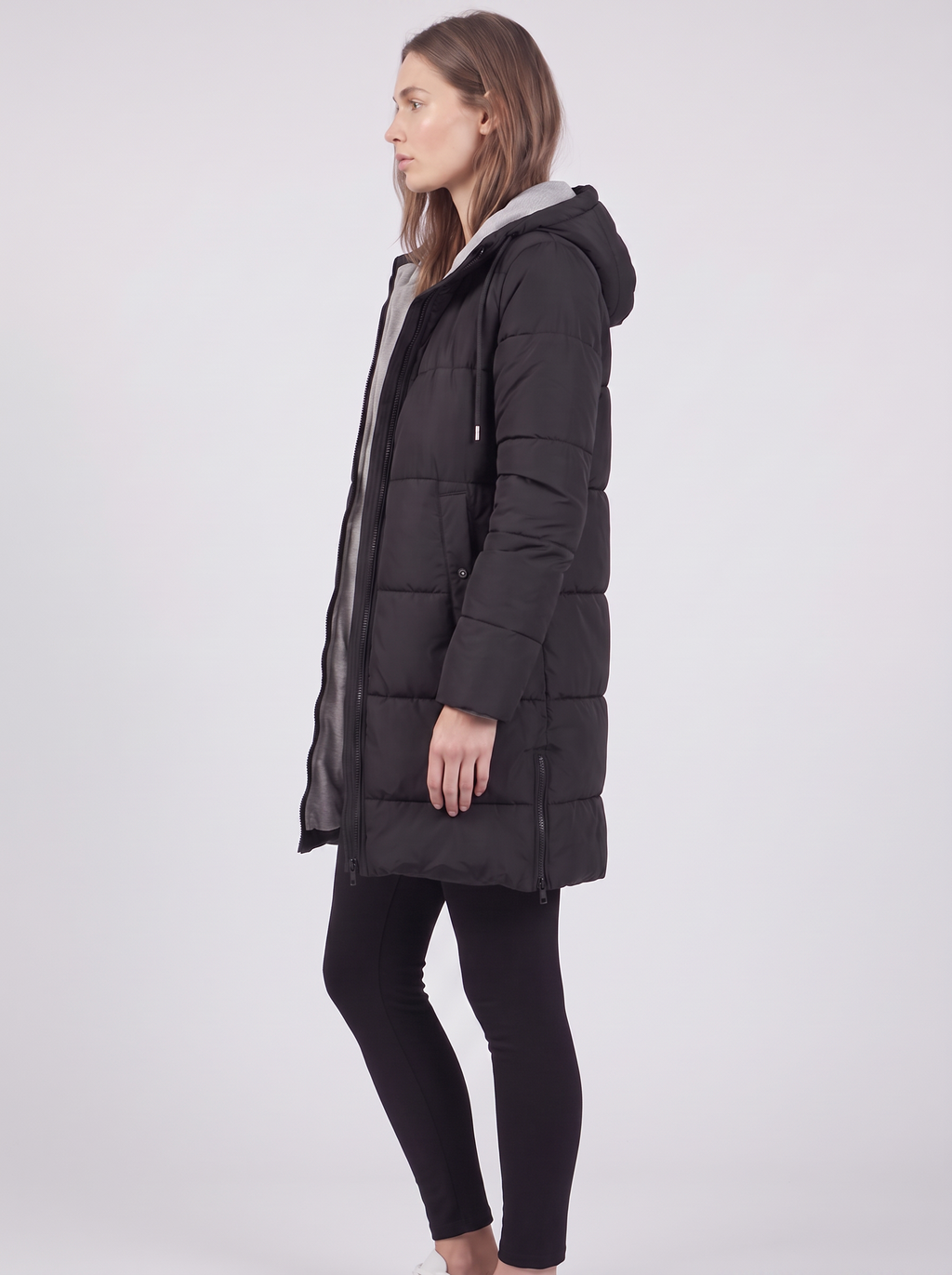 Clara | Black Hooded Padded Puffer Coat Side