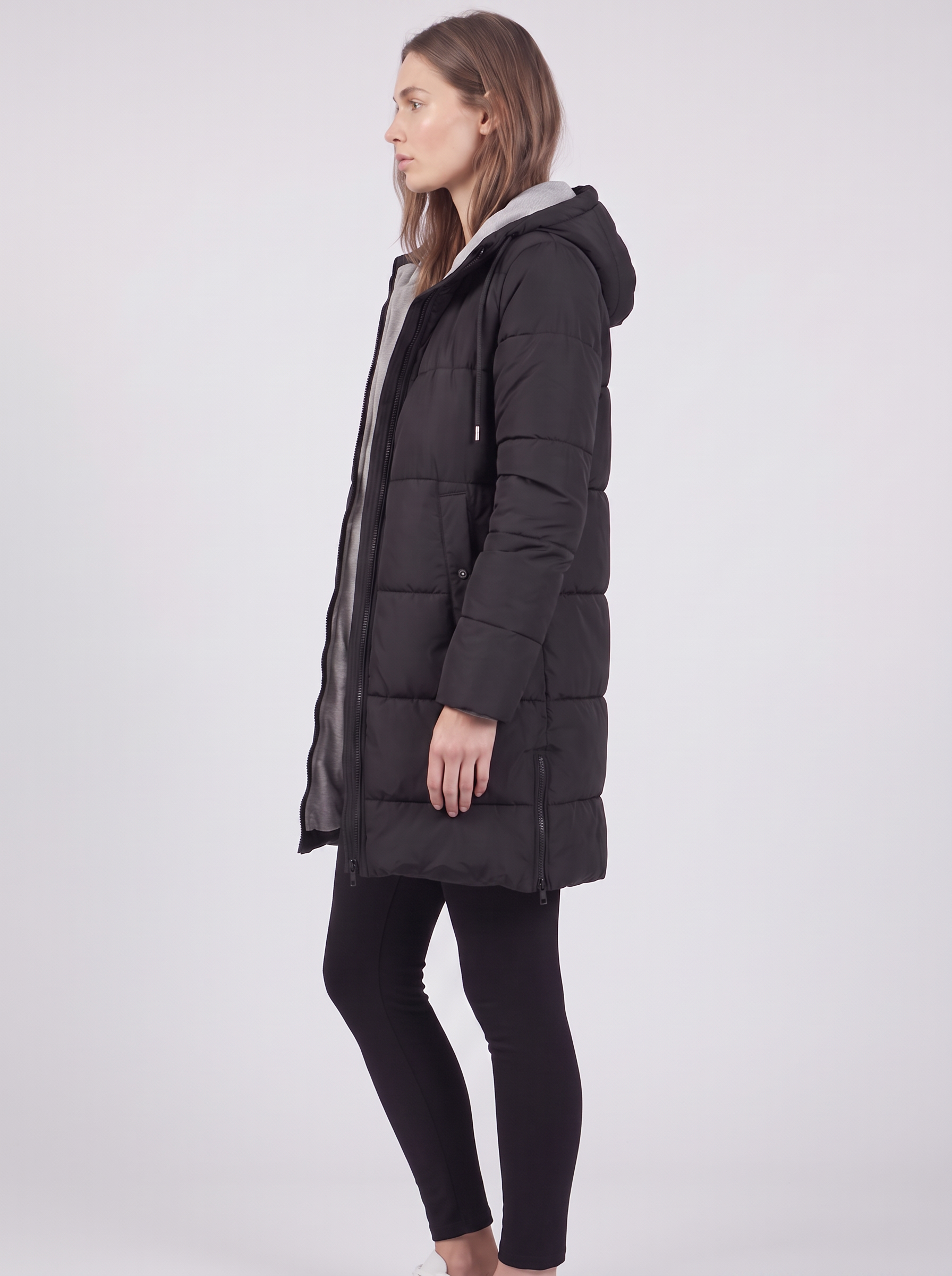Clara | Black Hooded Padded Puffer Coat Side