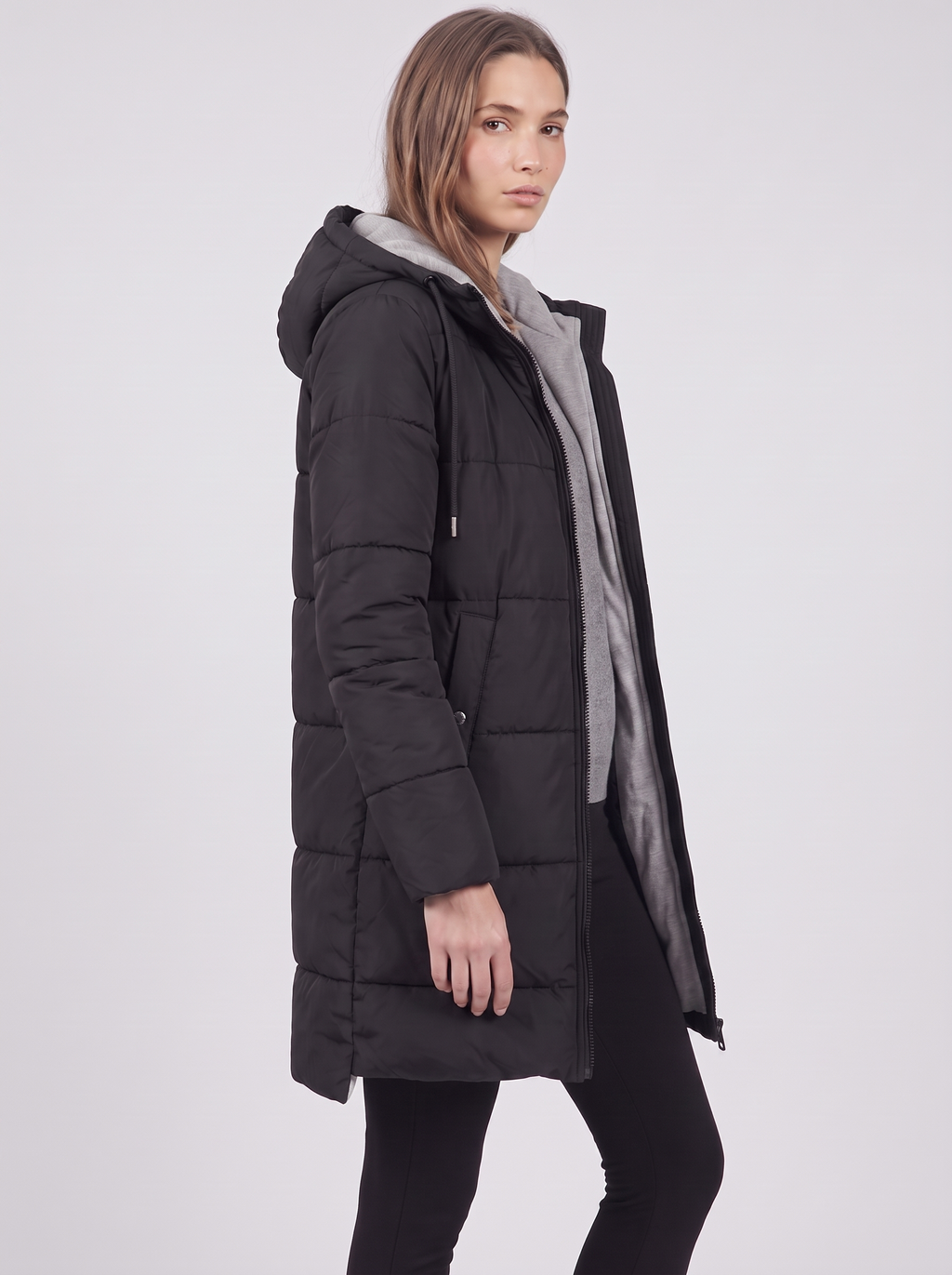 Clara | Black Hooded Padded Puffer Coat 3-4 Turn