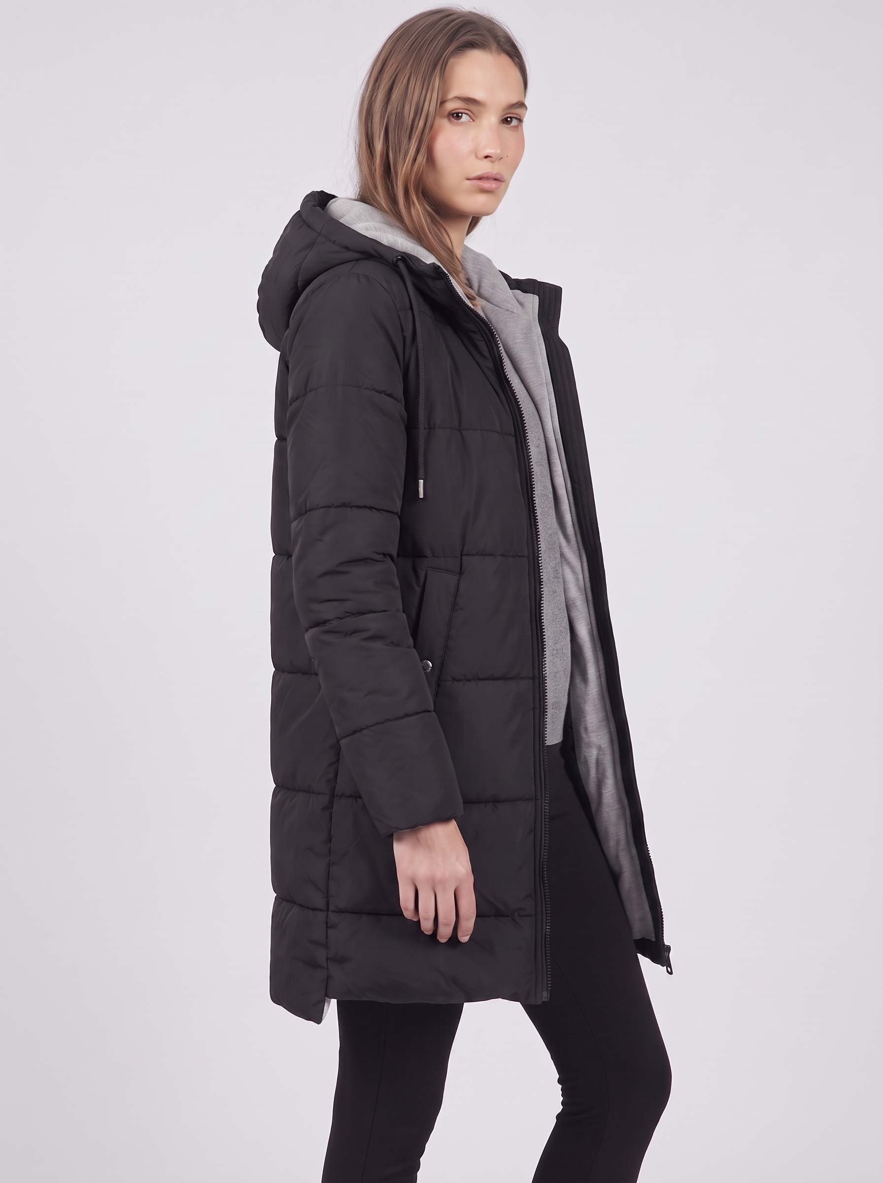 Clara | Black Hooded Padded Puffer Coat 3-4 Turn