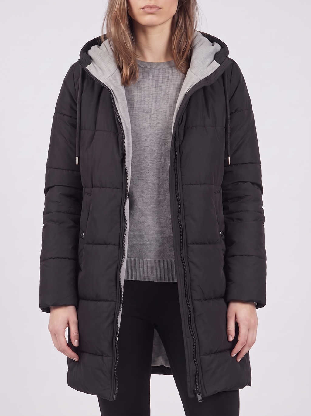 Clara | Black Hooded Padded Puffer Coat Close-Up