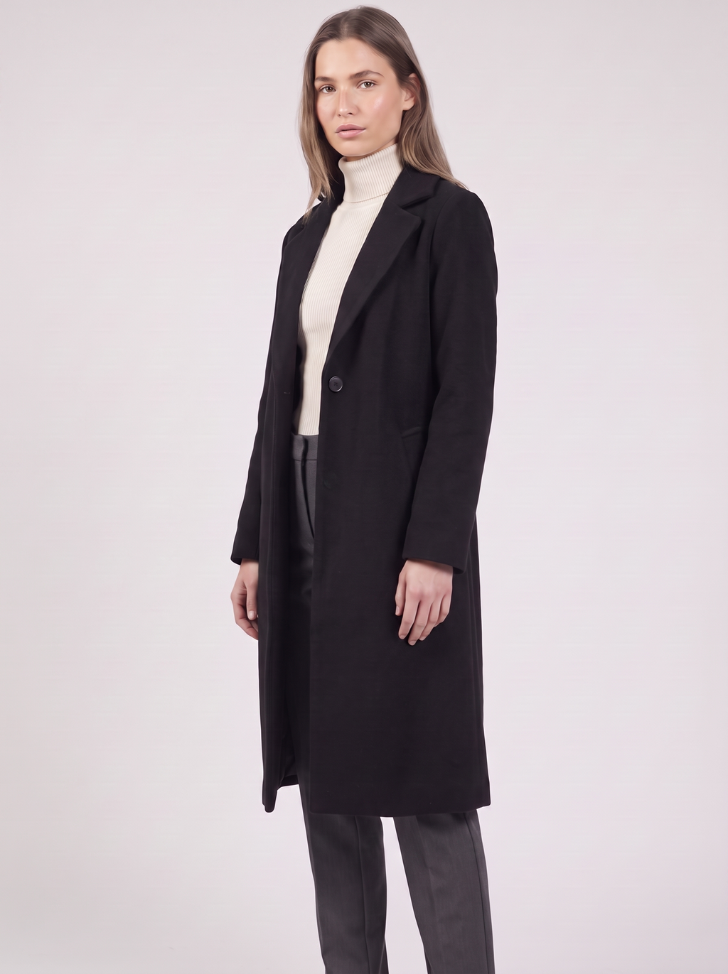 Clara | Black Button-Up Longline Coat 3-4 Turn