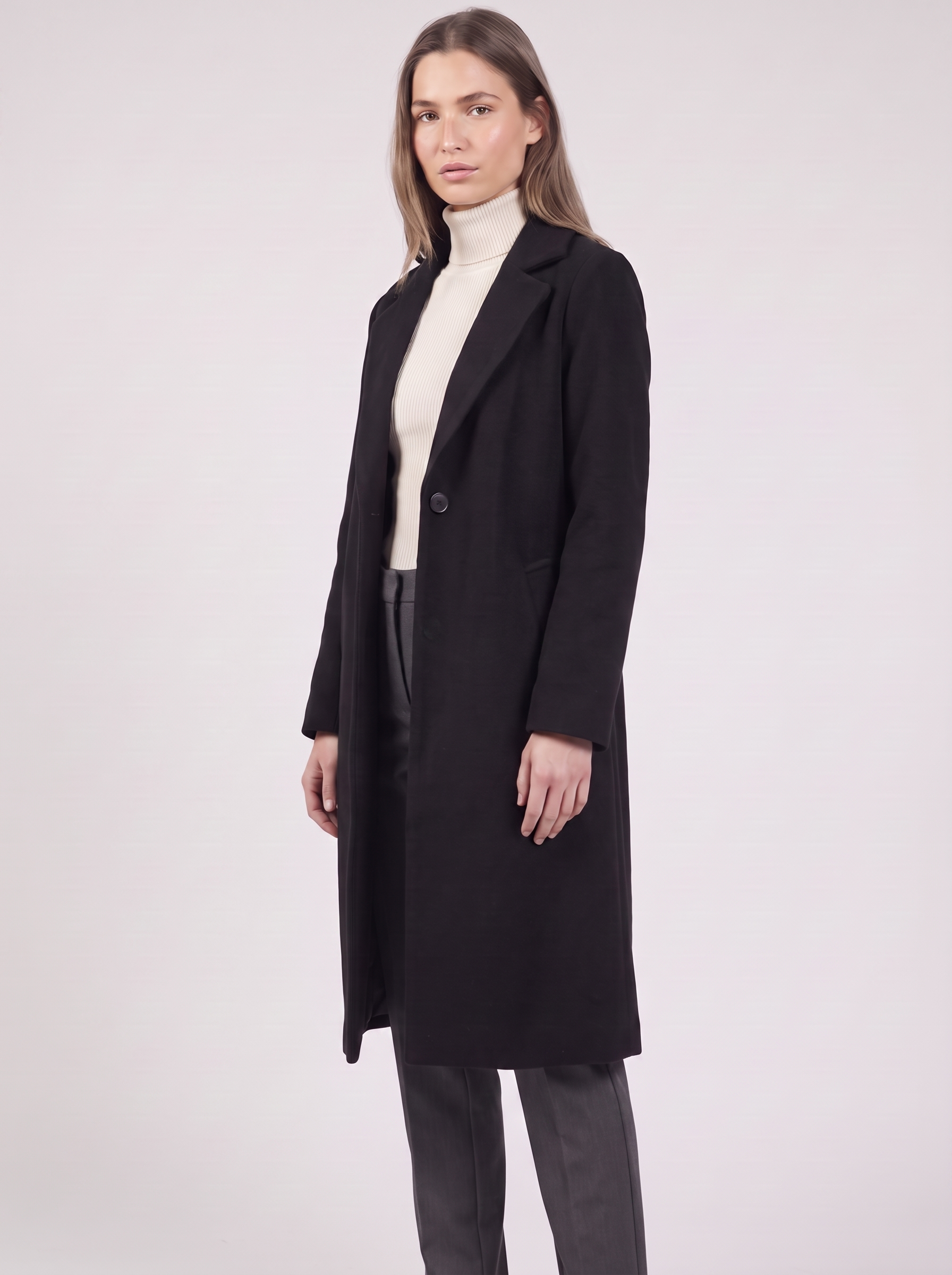 Clara | Black Button-Up Longline Coat 3-4 Turn