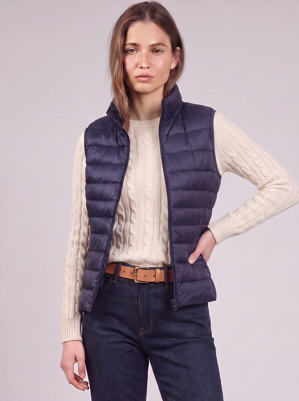 Clara | Navy Padded Puffer Vest Featured