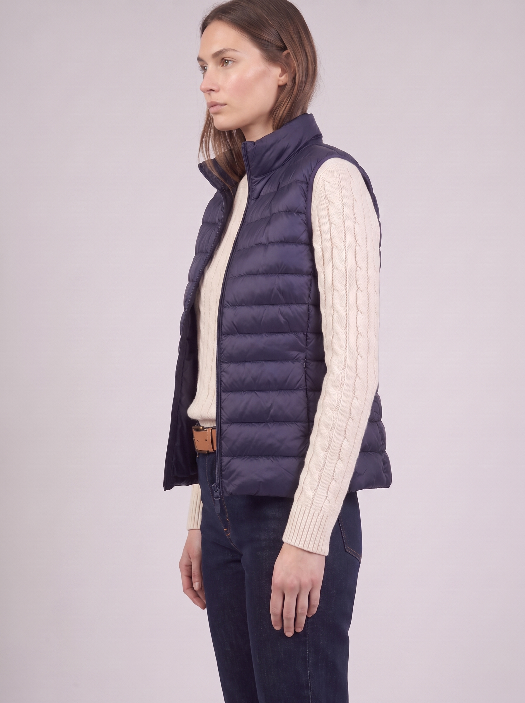 Clara | Navy Padded Puffer Vest Side