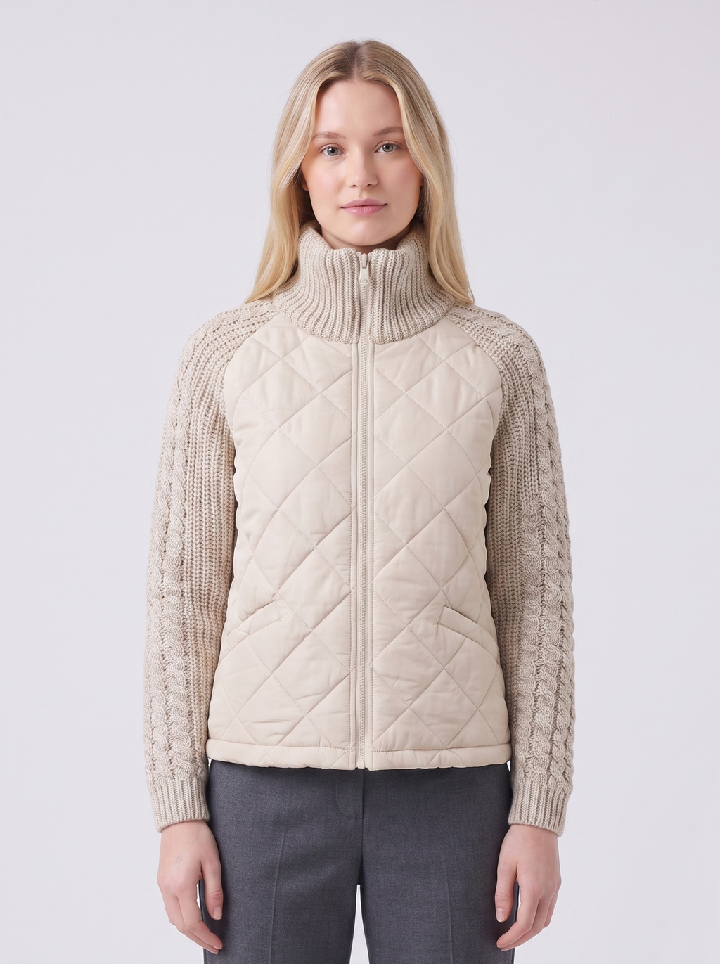 Lily | Beige Quilted Padded Puffer Jacket Featured