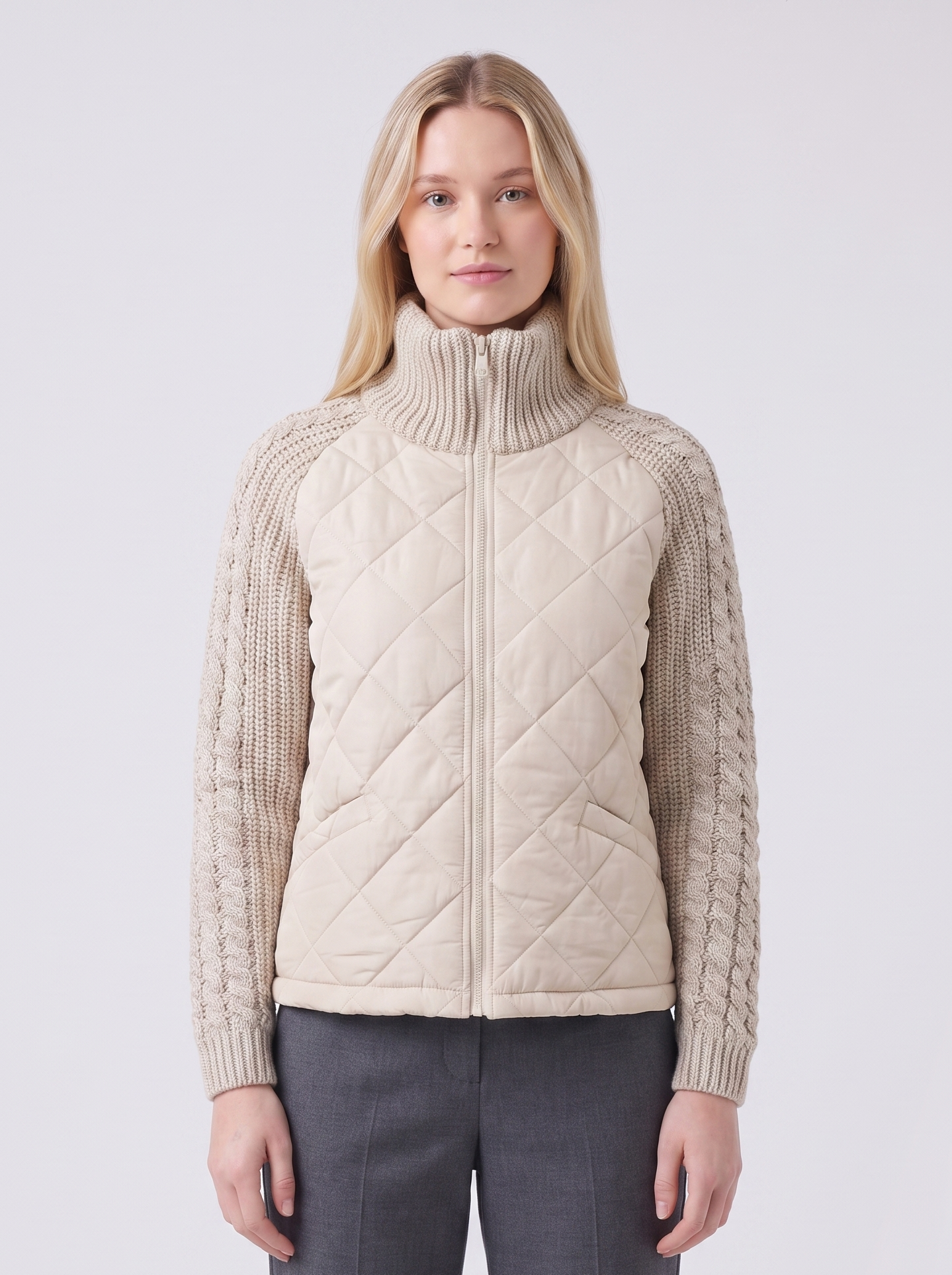 Lily | Beige Quilted Padded Puffer Jacket Featured