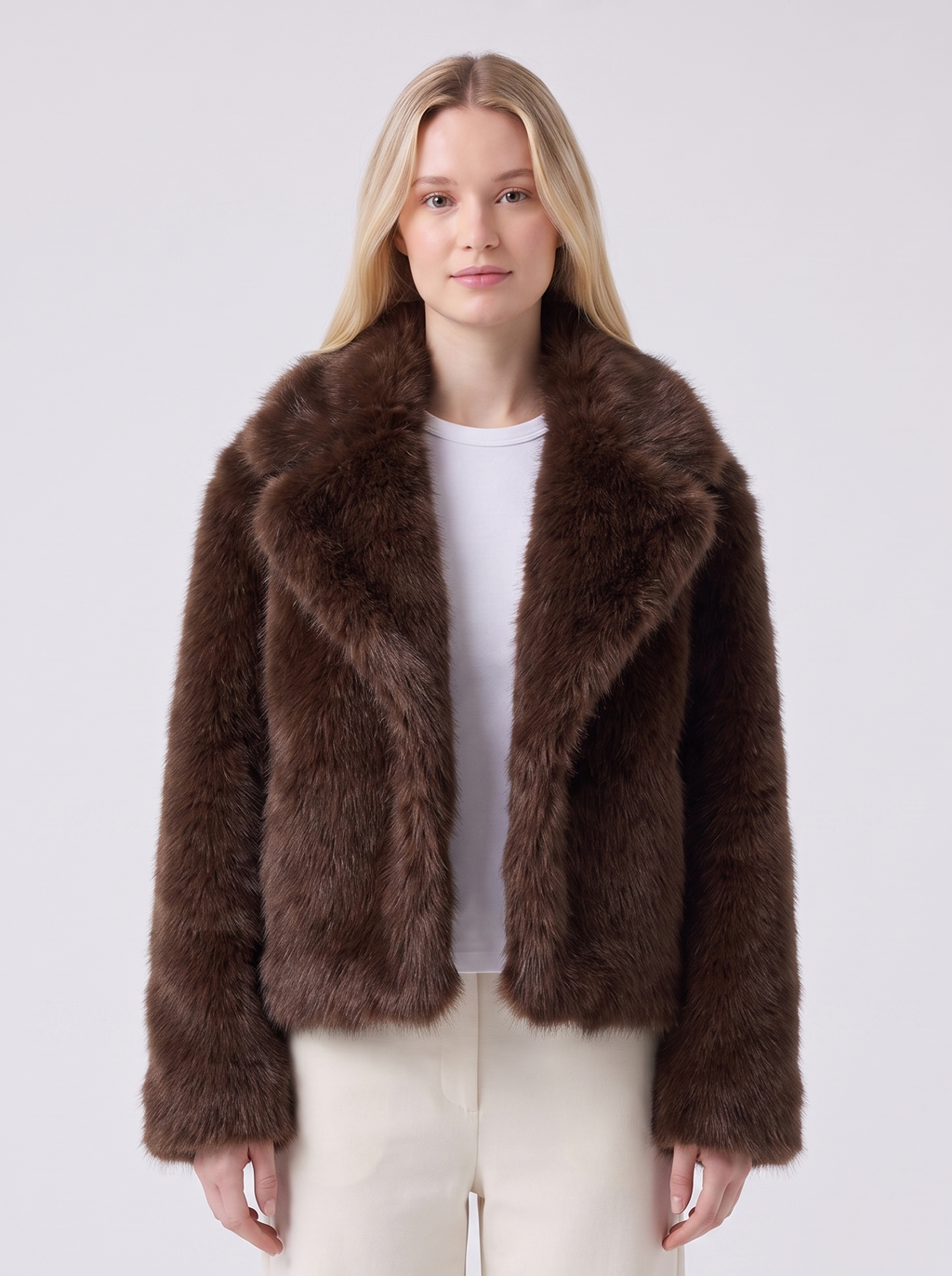 Lily | Brown Faux Fur Oversized Collar Jacket Featured