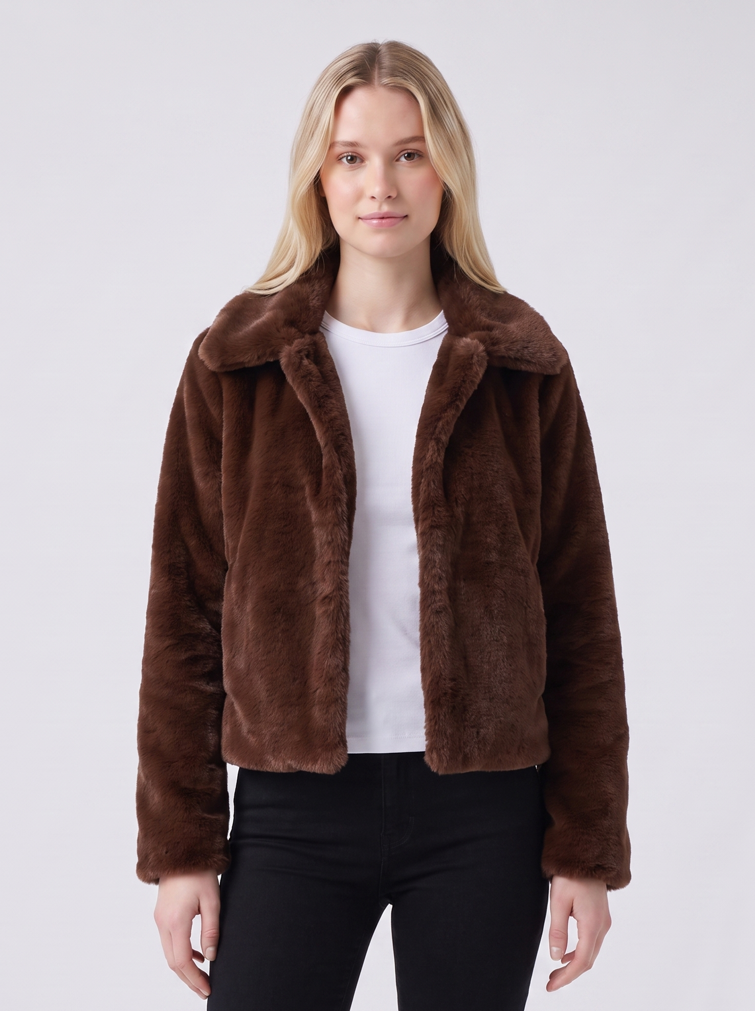 Lily | Brown Faux Fur Teddy Jacket Featured