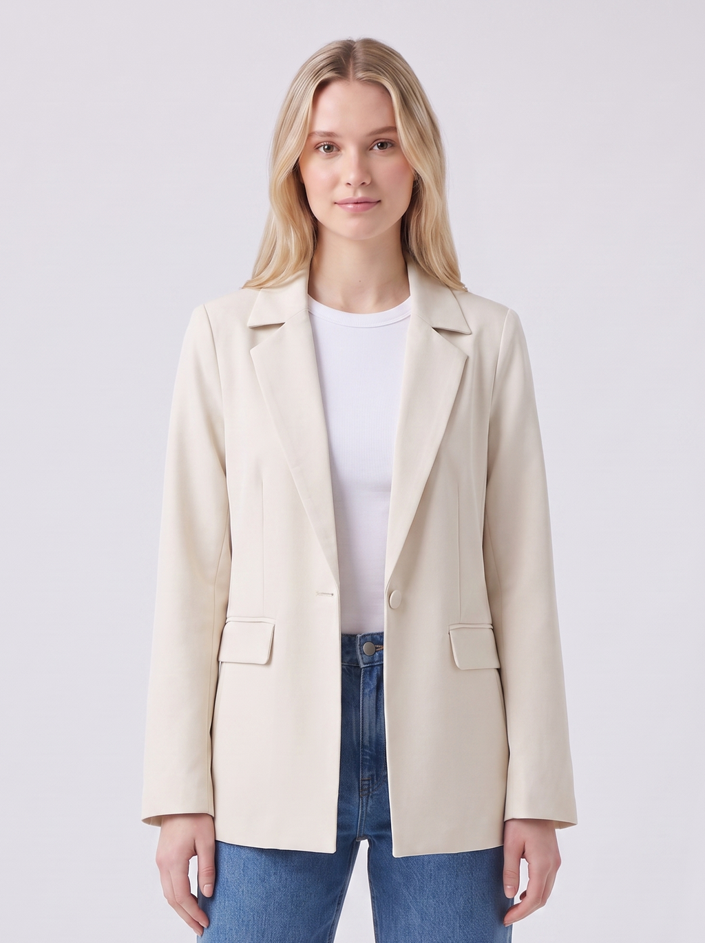 Lily | Beige Relaxed Pocketed Button Blazer Featured