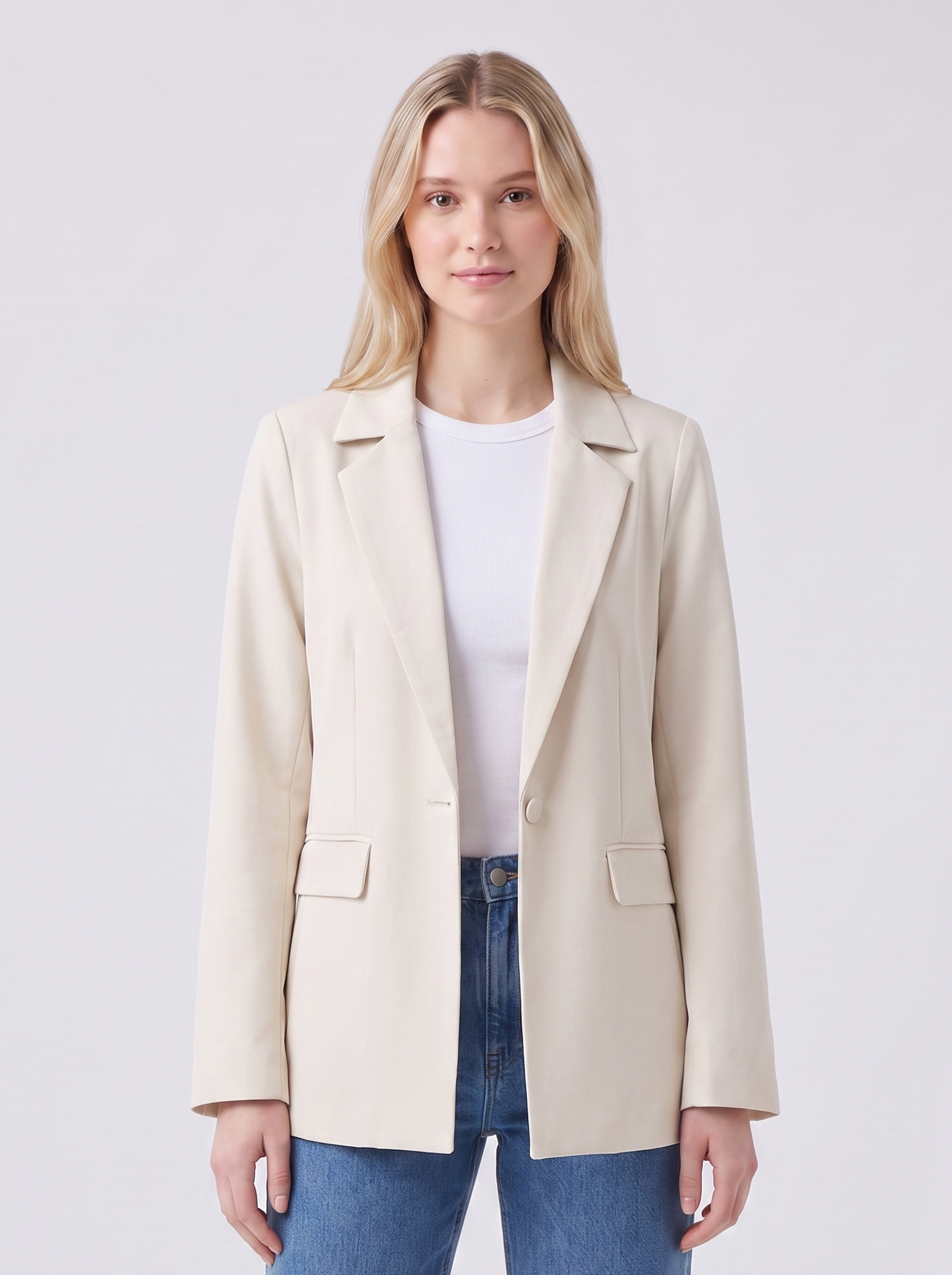 Lily | Beige Relaxed Pocketed Button Blazer Featured