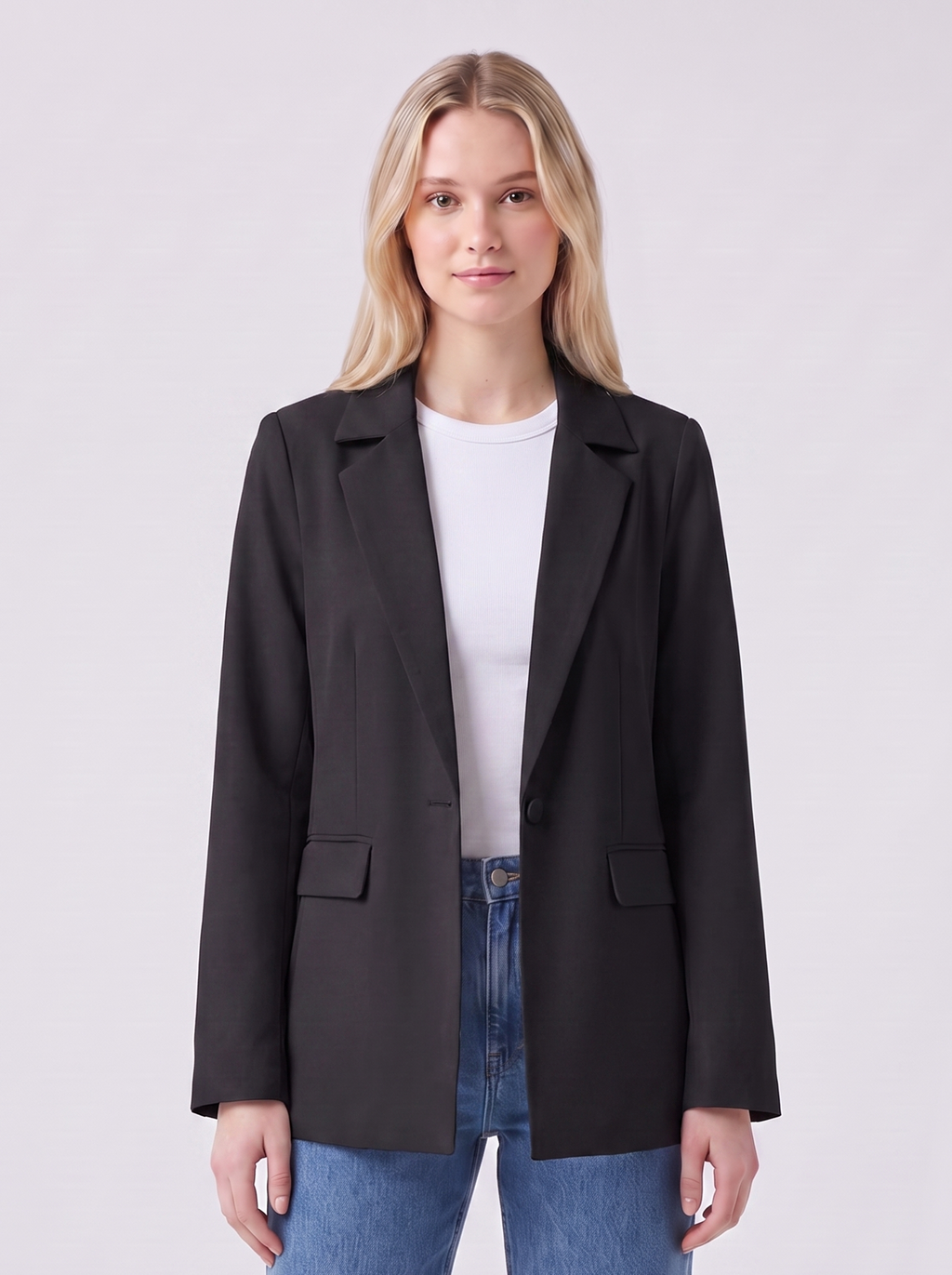 Lily | Black Relaxed Pocketed Button Blazer Featured