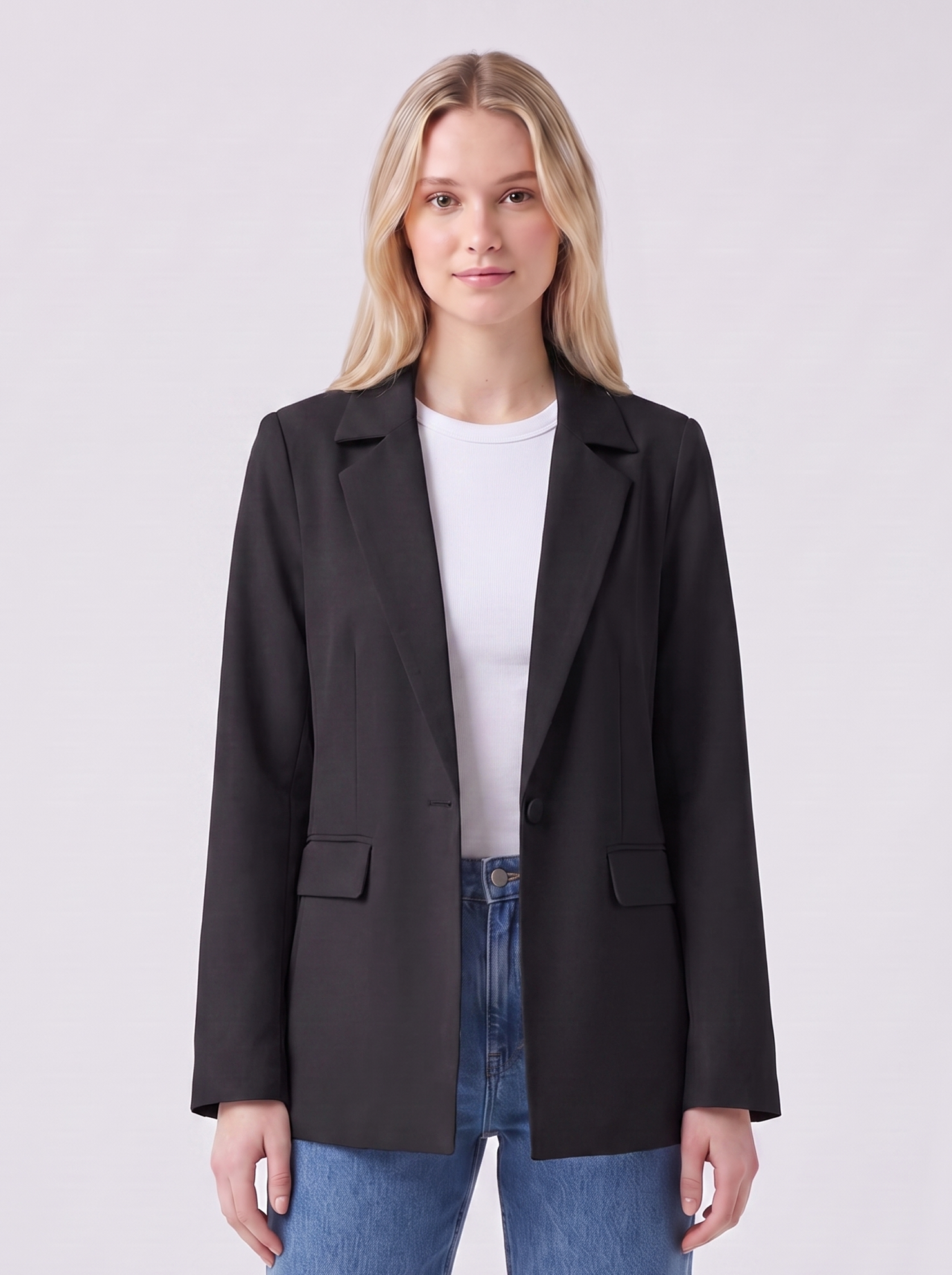 Lily | Black Relaxed Pocketed Button Blazer Featured